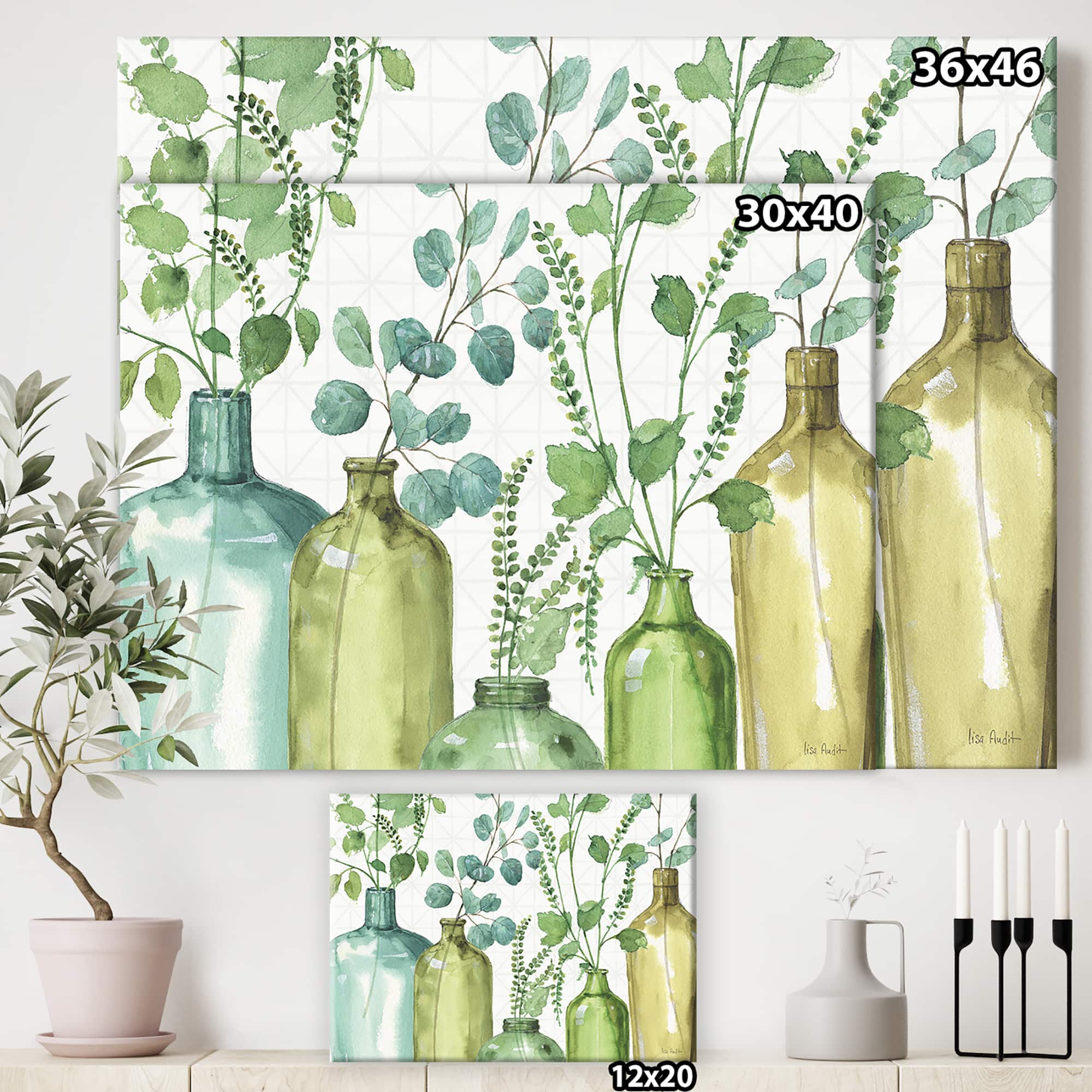 Designart - Mixed Botanical Green Leaves I0 - Cottage Premium Canvas Wall Art