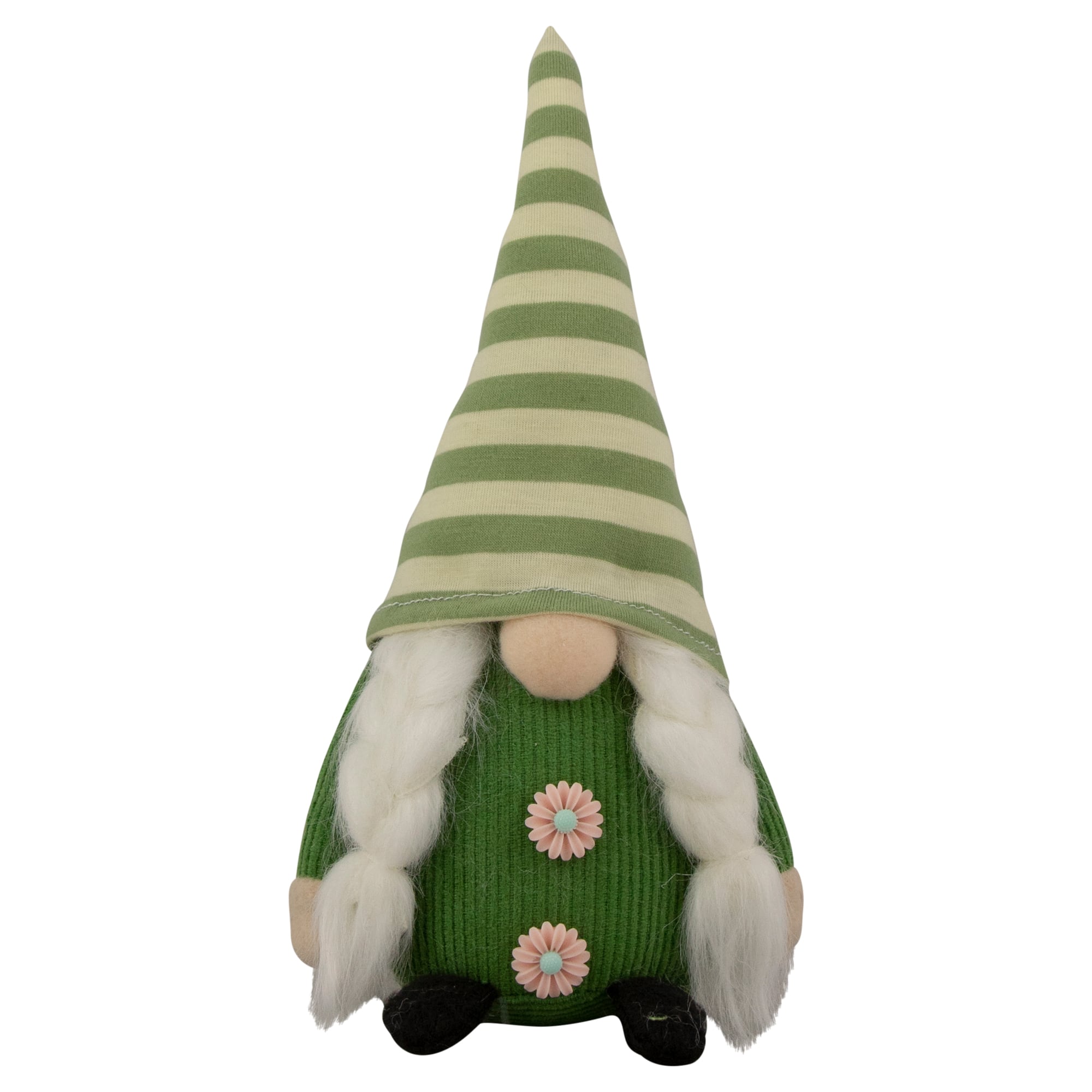 9.25&#x22; Green Striped Hat Girl Springtime Gnome