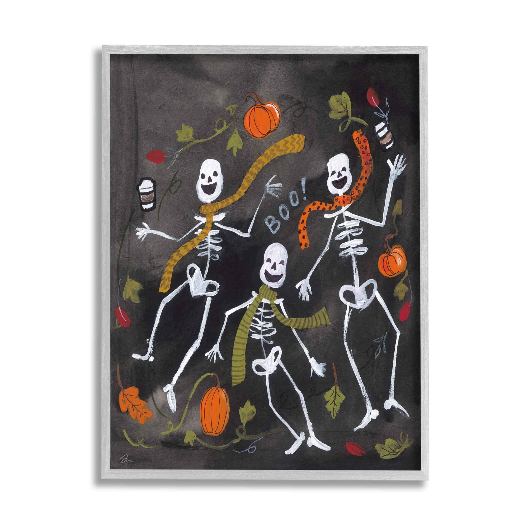 Stupell Industries Autumn Skeletons with Coffee Framed Giclee Art