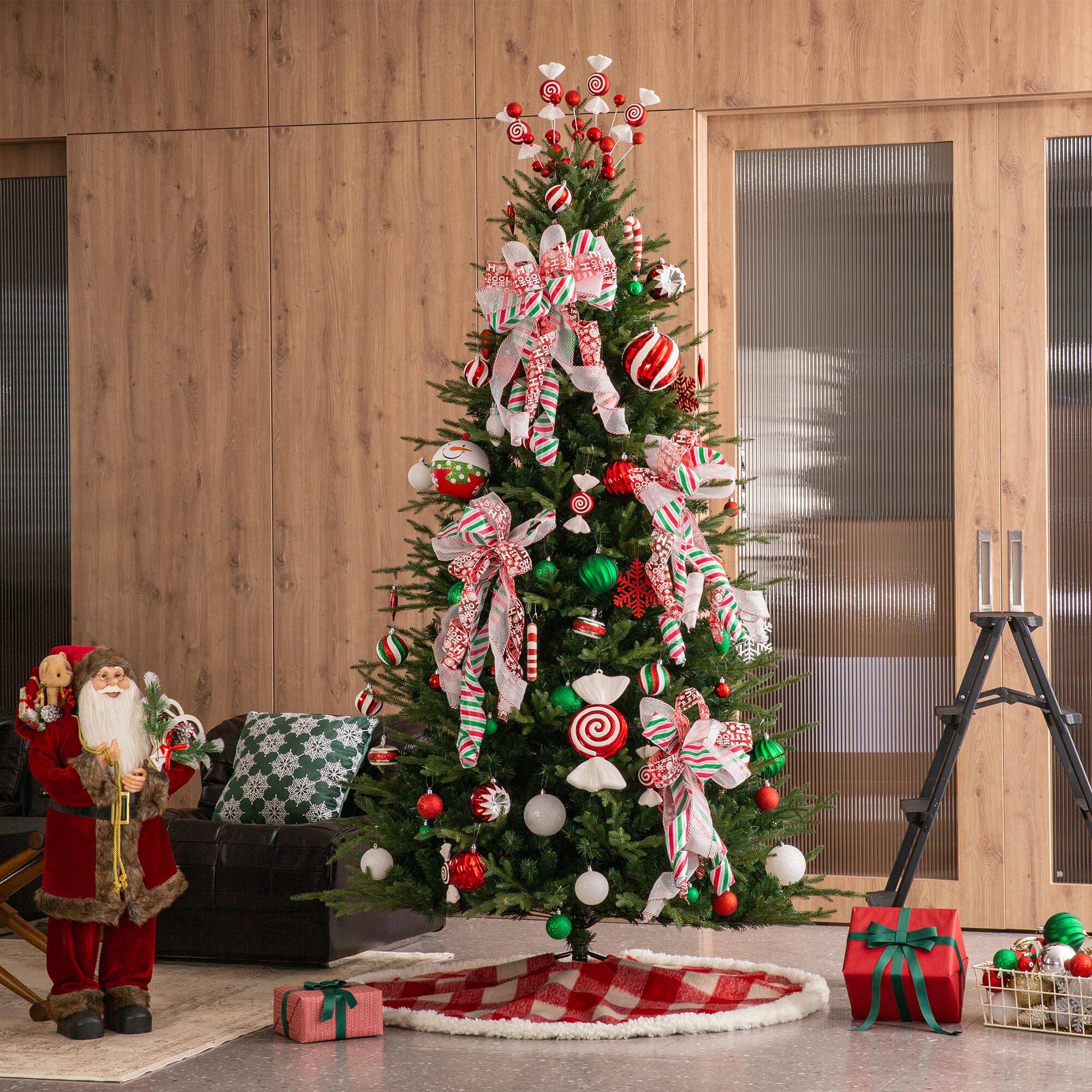 Glitzhome&#xAE; 4ft. Red &#x26; White Plaid Reversible Sherpa &#x26; Flannel Christmas Tree Skirt