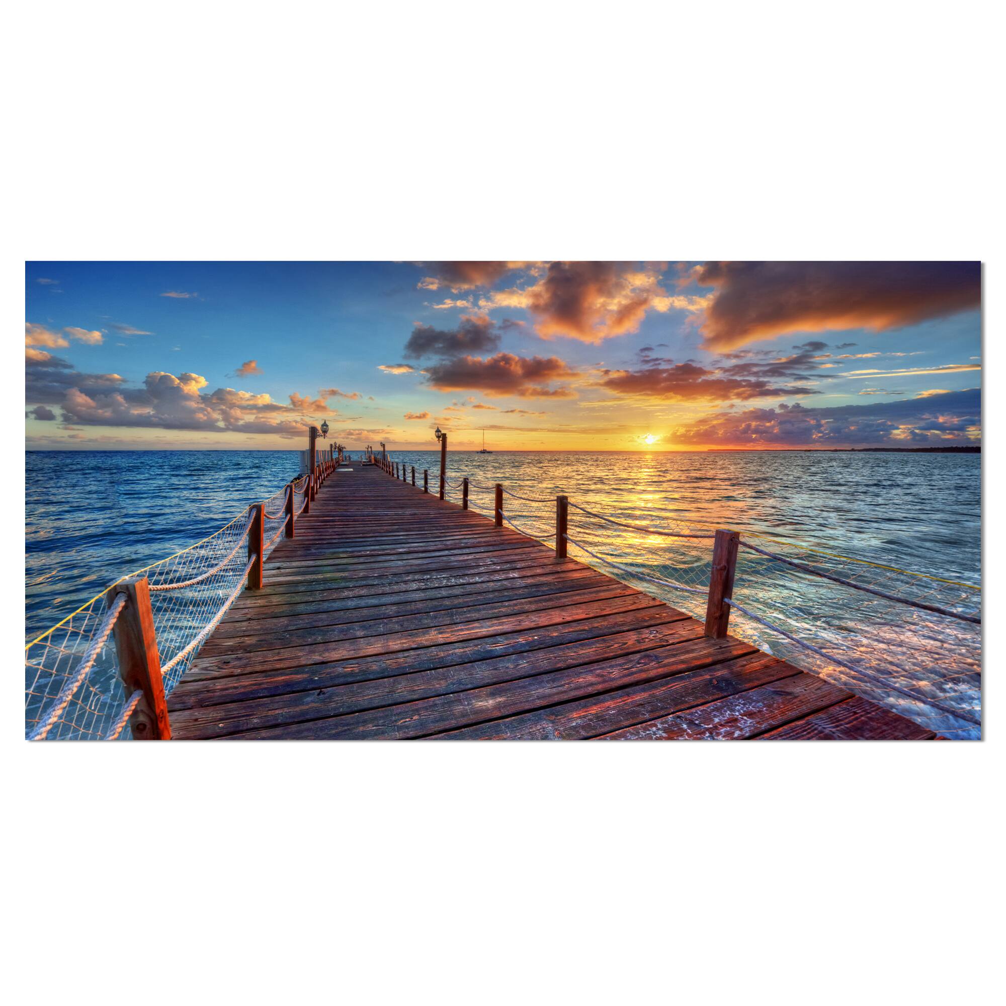Designart - Beautiful Sunset over Sea Pier - Modern Canvas Art Print