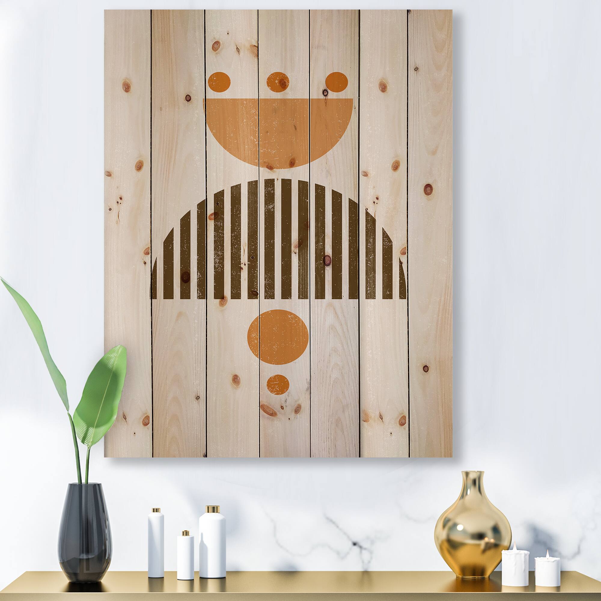 Designart - Abstract Minimal Sun and Moon In Earth Tones II - Modern Print on Natural Pine Wood