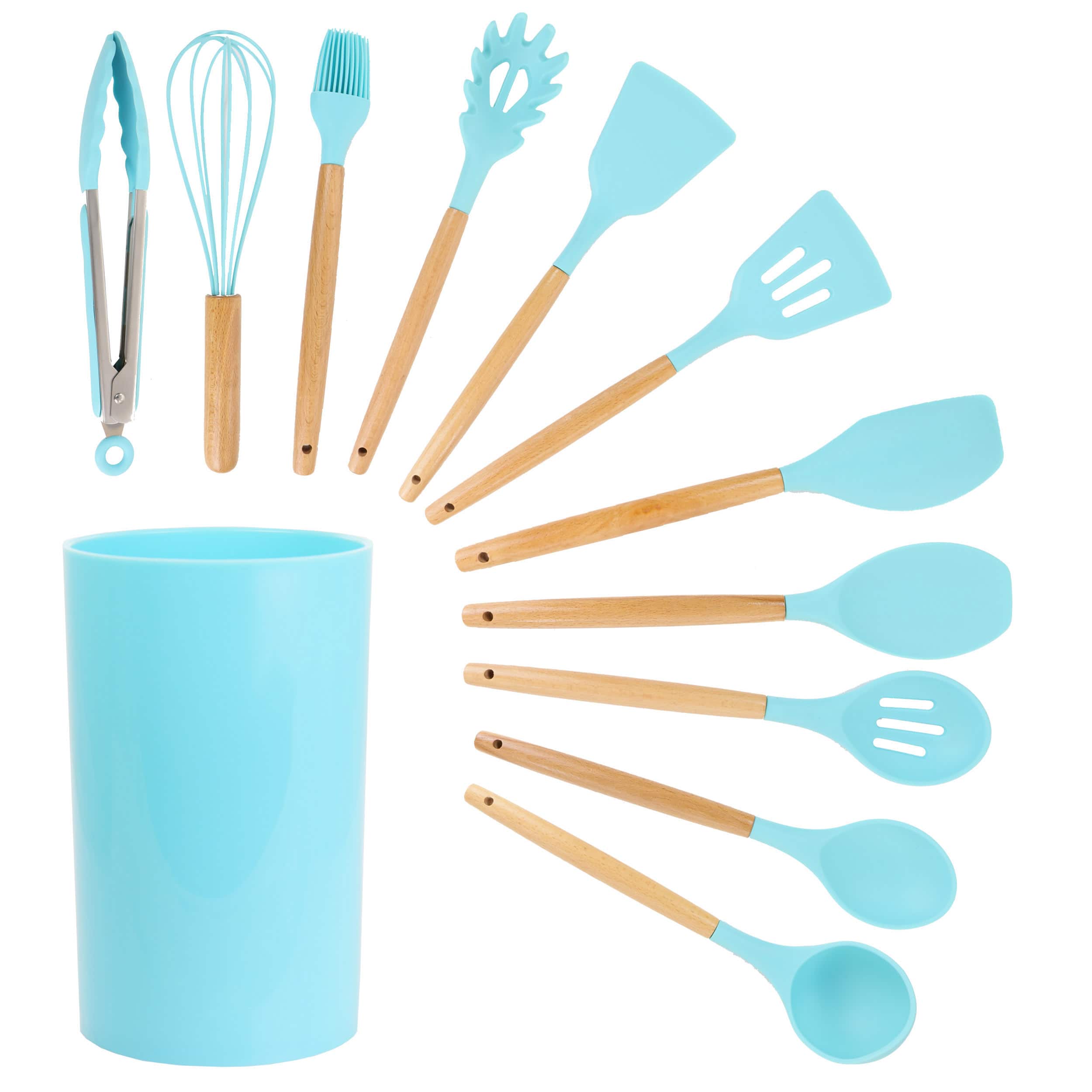 MegaChef Light Teal Silicone &#x26; Wood Cooking Utensils Set, 12ct.