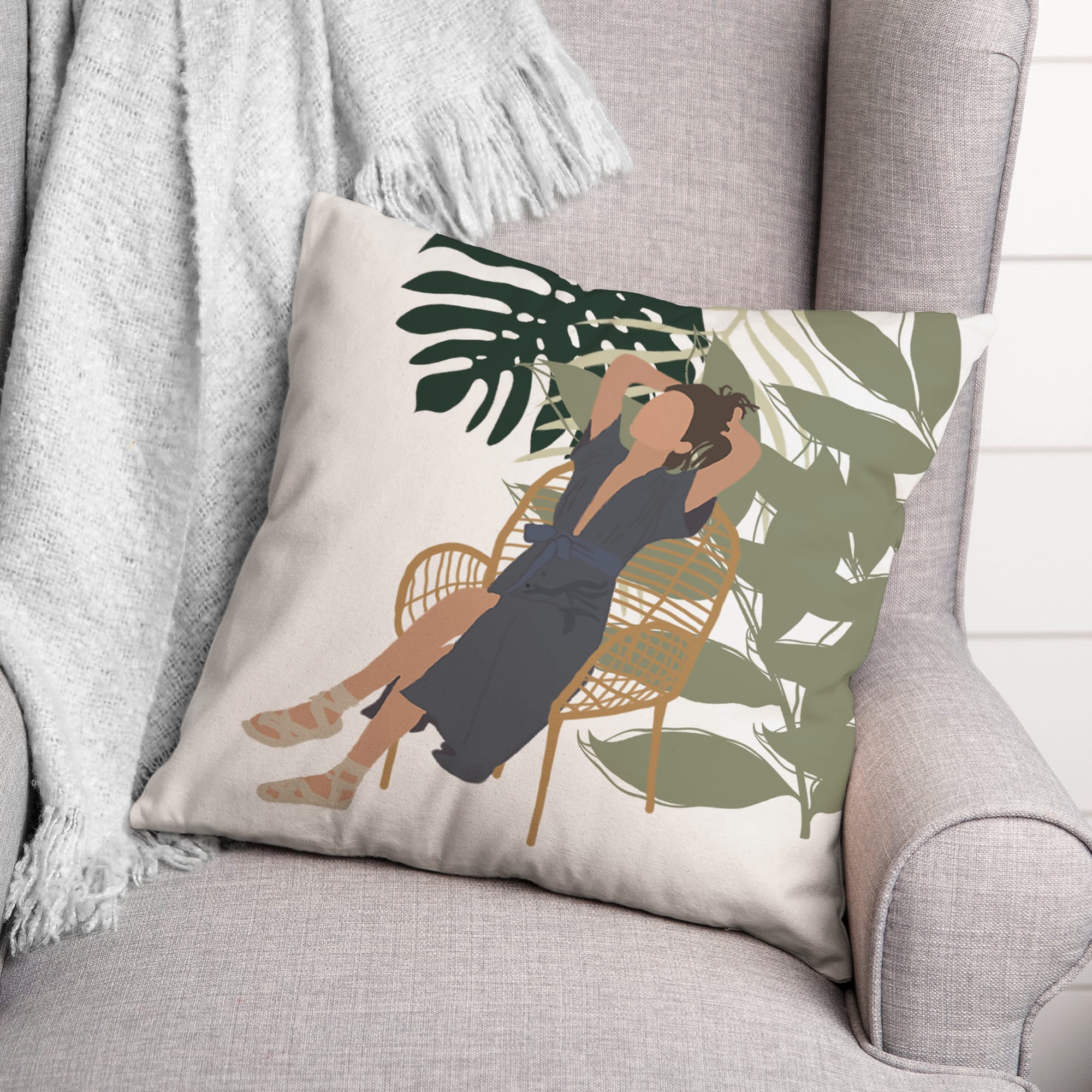 Lounging Summer Girl 18" x 18" Throw Pillow