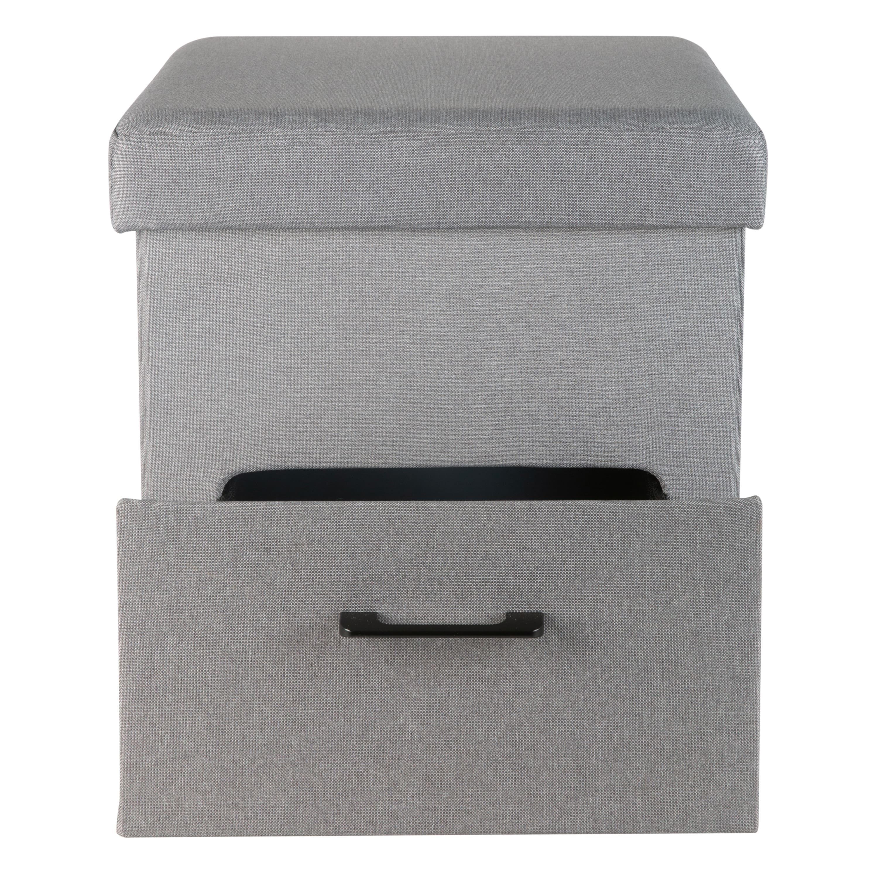 Simplify Gray Collapsible Storage Ottoman with Drawer