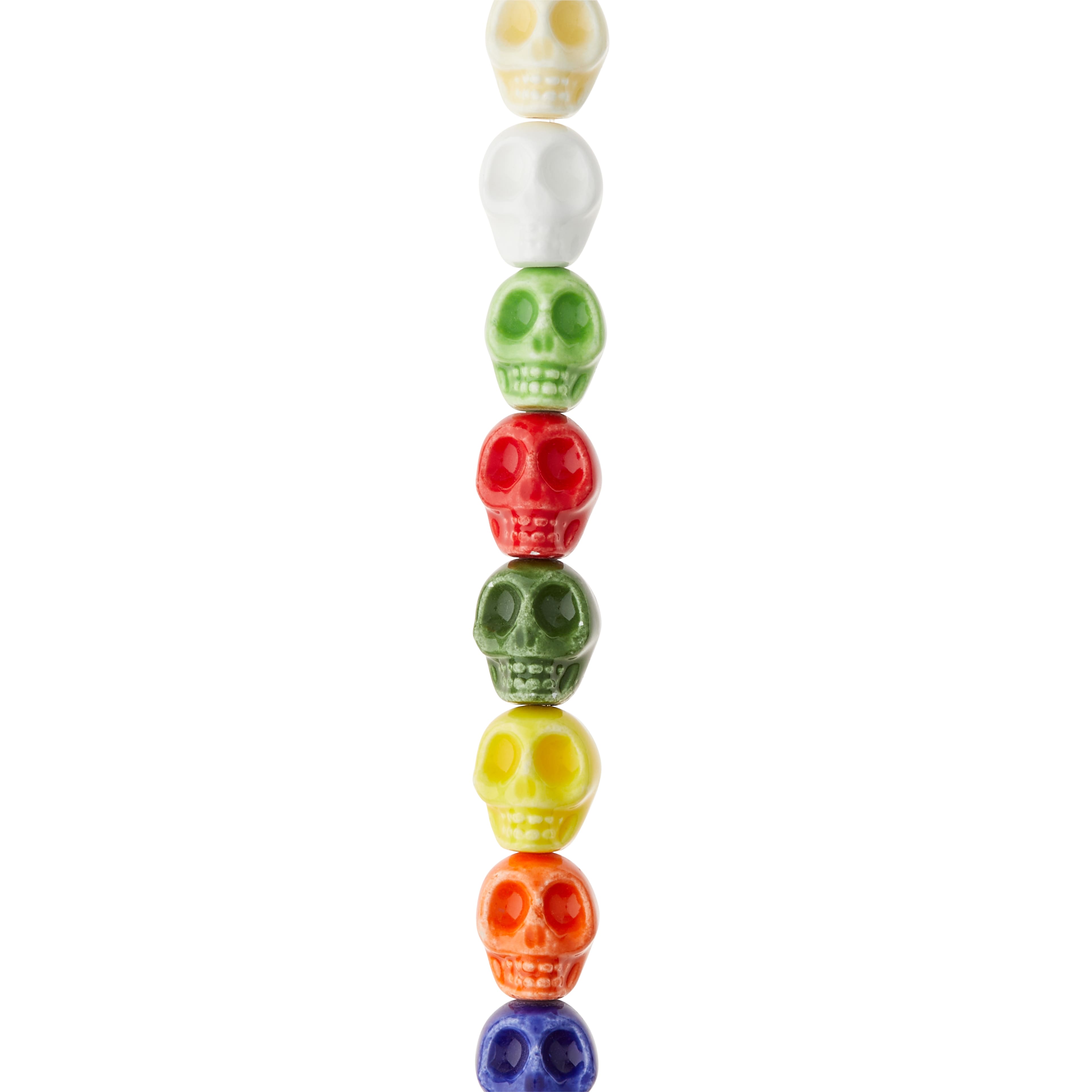 12 Pack: Colorful Ceramic Skull Beads, 11mm by Bead Landing™