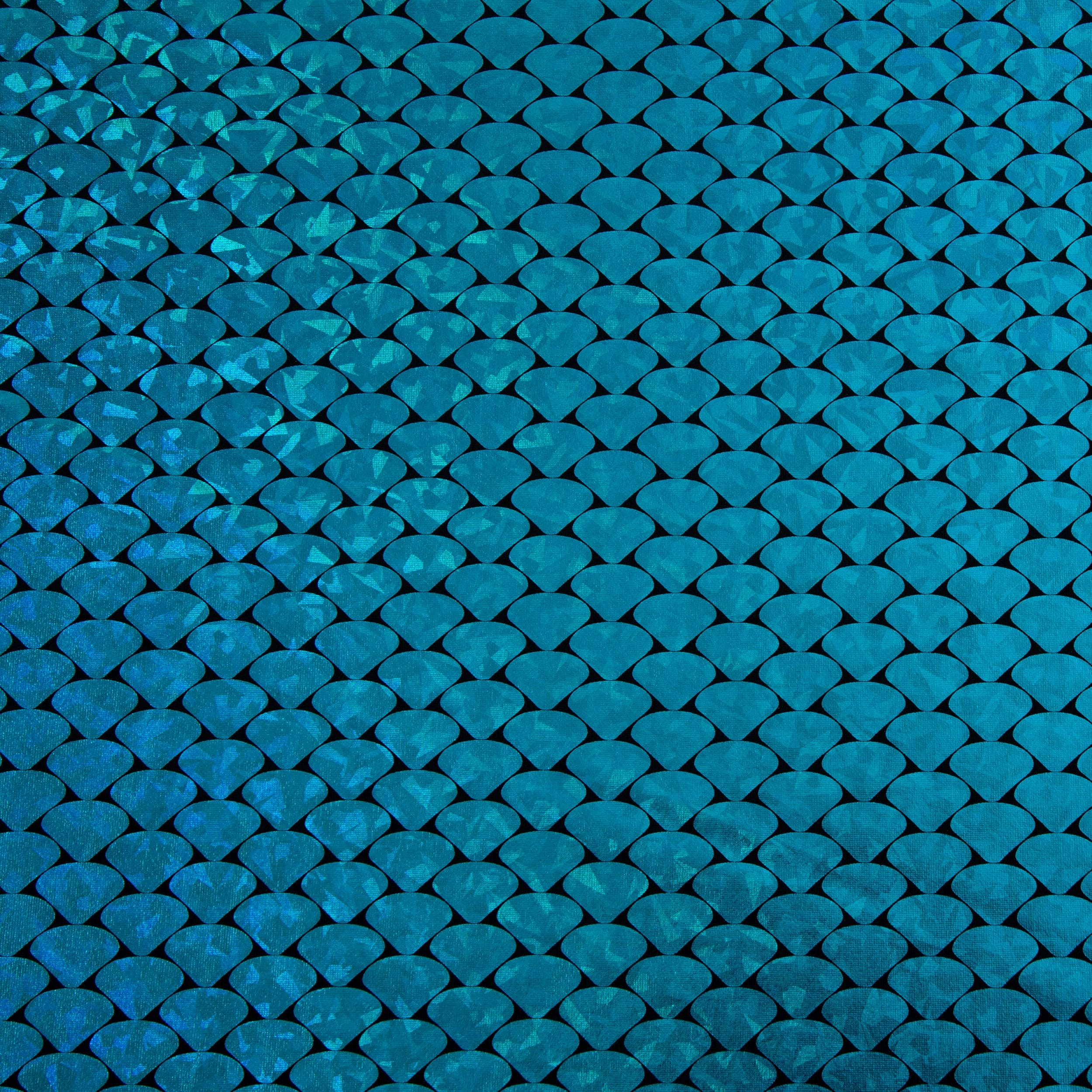 Cosplay by Yaya Han Metallic Turquoise Holographic Mermaid Scales All Way Stretch Jersey Fabric