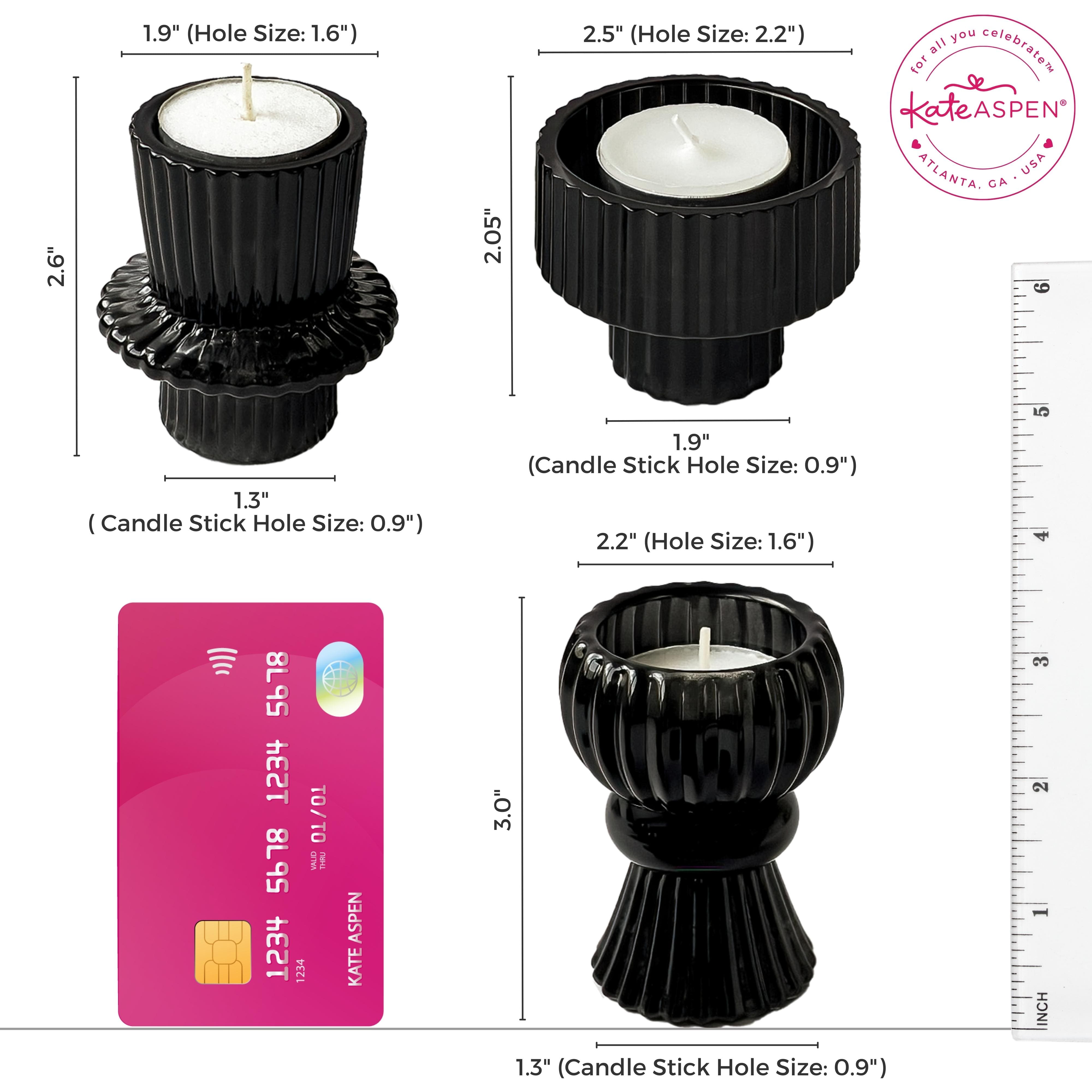 Kate Aspen® Assorted Vintage Ribbed Black Glass Candlestick Candle Holder Set