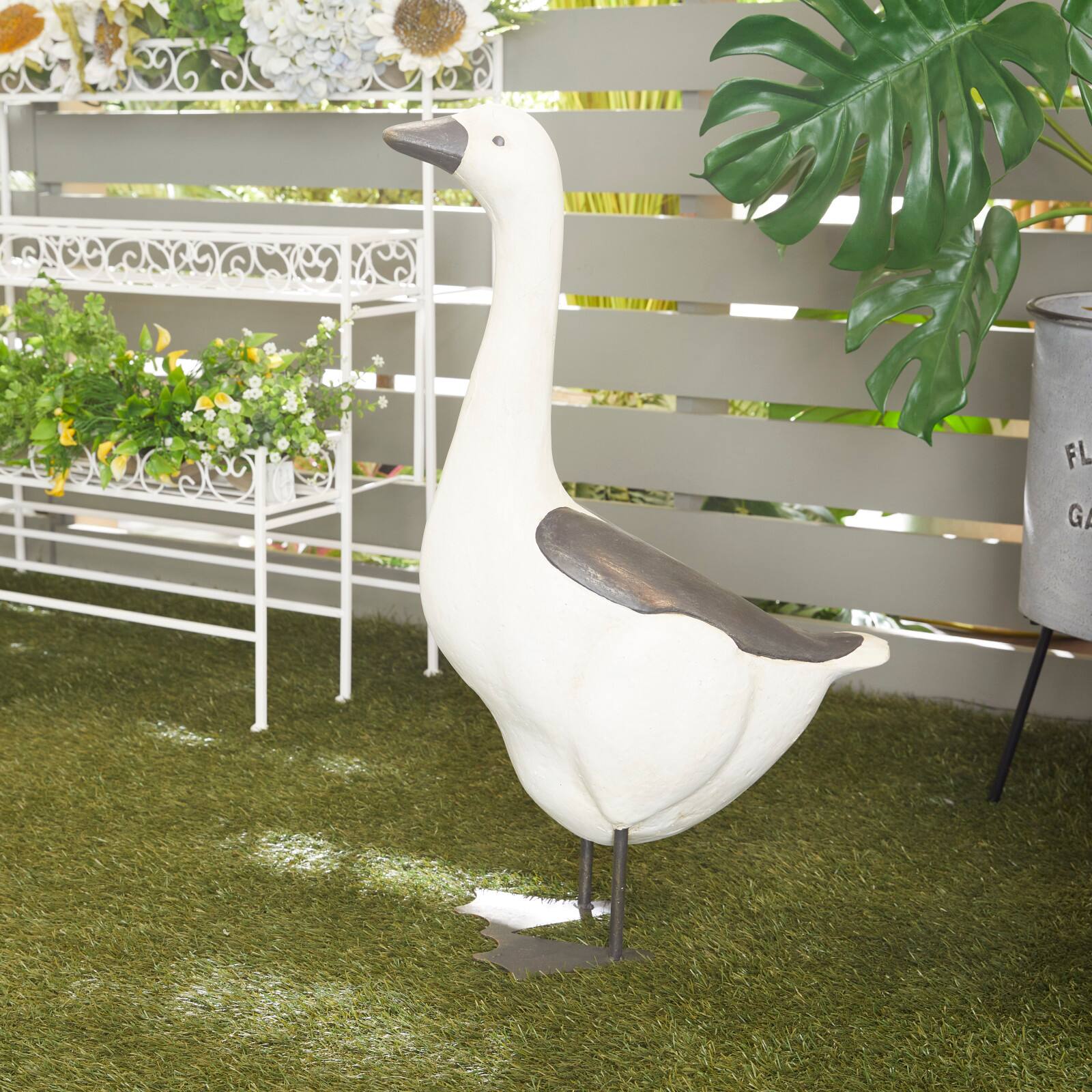 White Polystone French Country Garden Sculpture, 25&#x22; x 8&#x22; x 15&#x22;