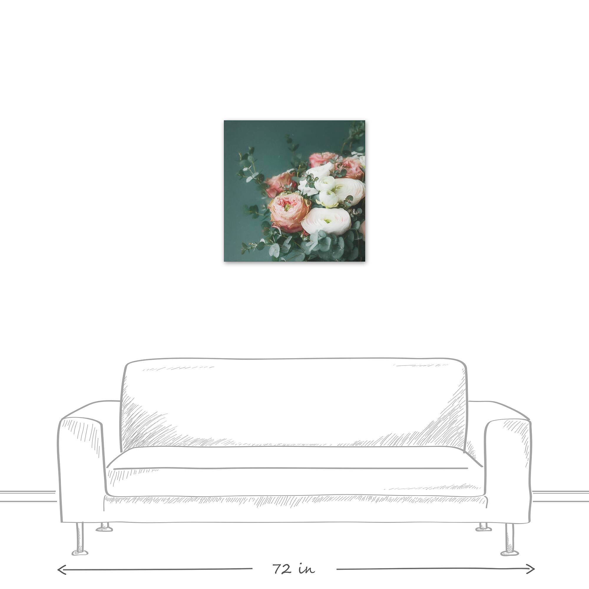 Emerald and Pink Eucalyptus Bouquet 24" x 24" Canvas Wall Art