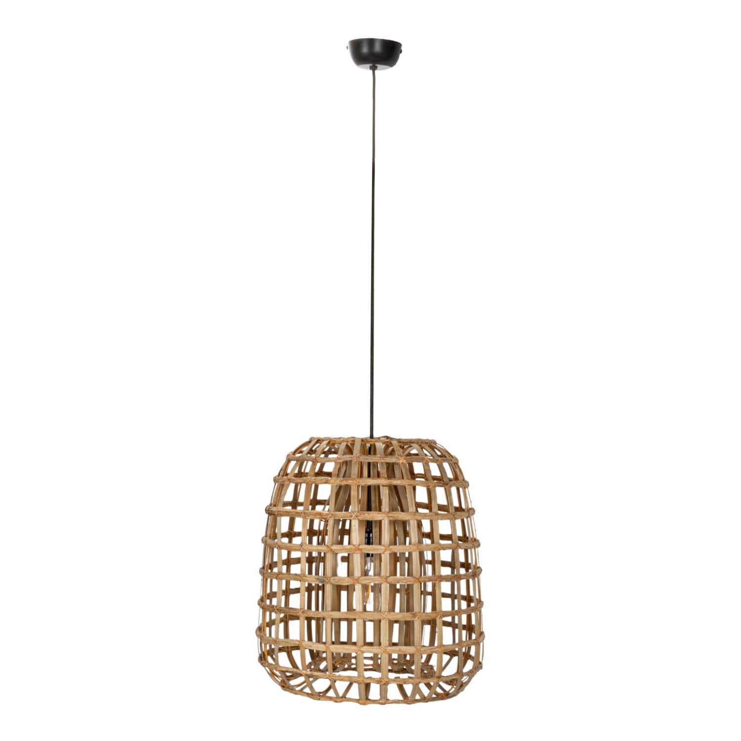 Hello Honey&#xAE; 18&#x22; Natural Round Woven Rattan &#x26; Bamboo Pendant Lamp