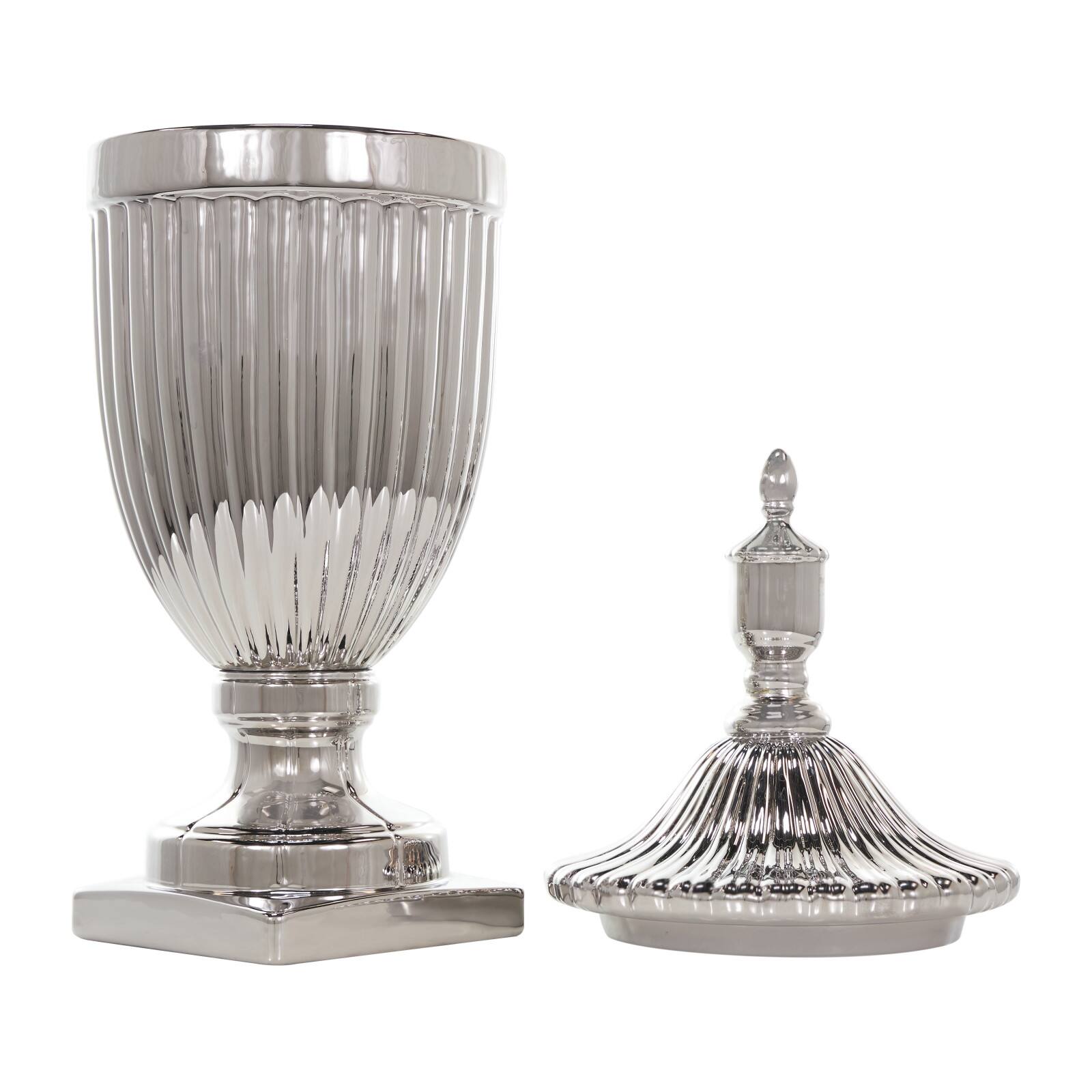 Silver Ceramic Decorative Jars with Grooves