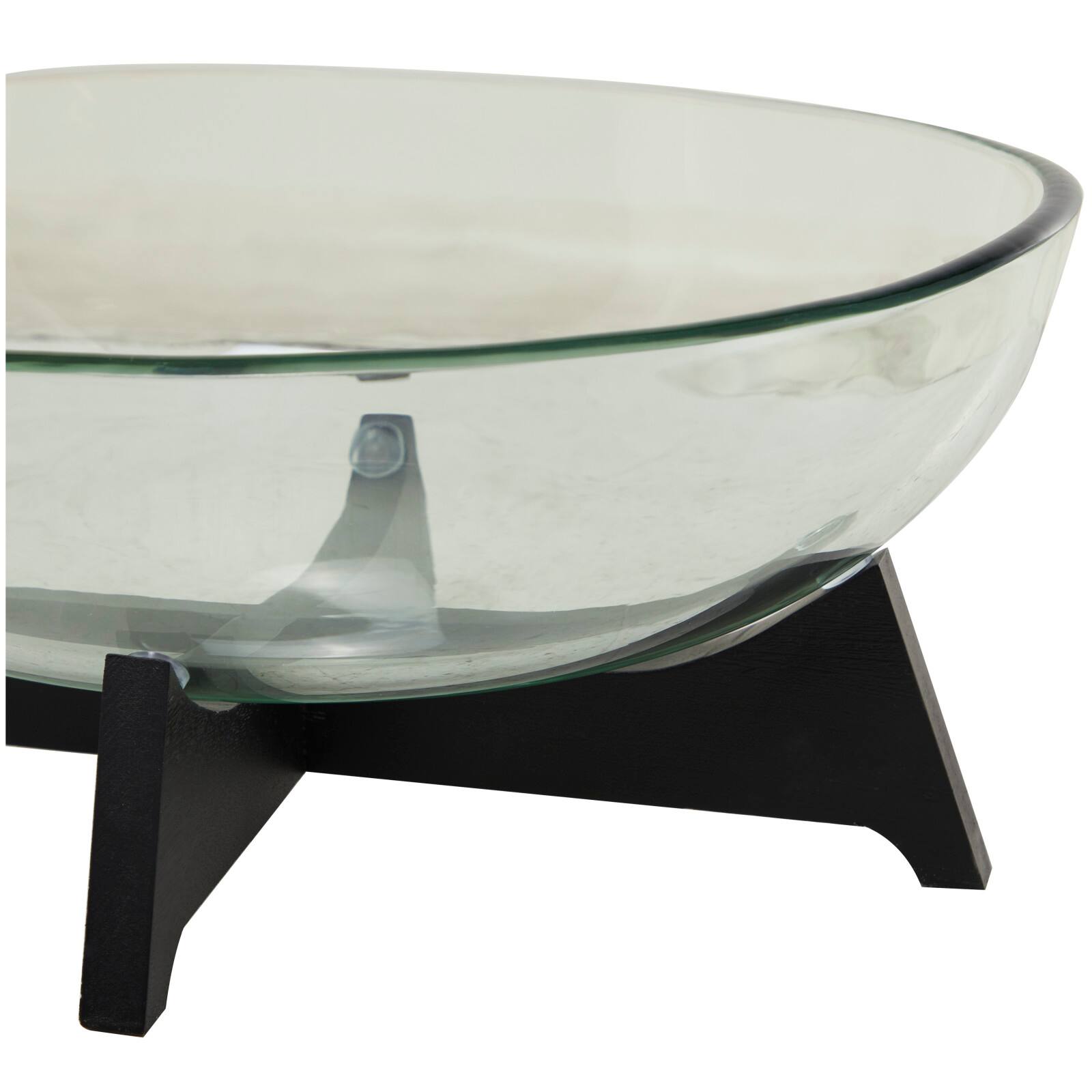 18" Clear Glass Kitchen Serving Bowl with Black Wooden Base