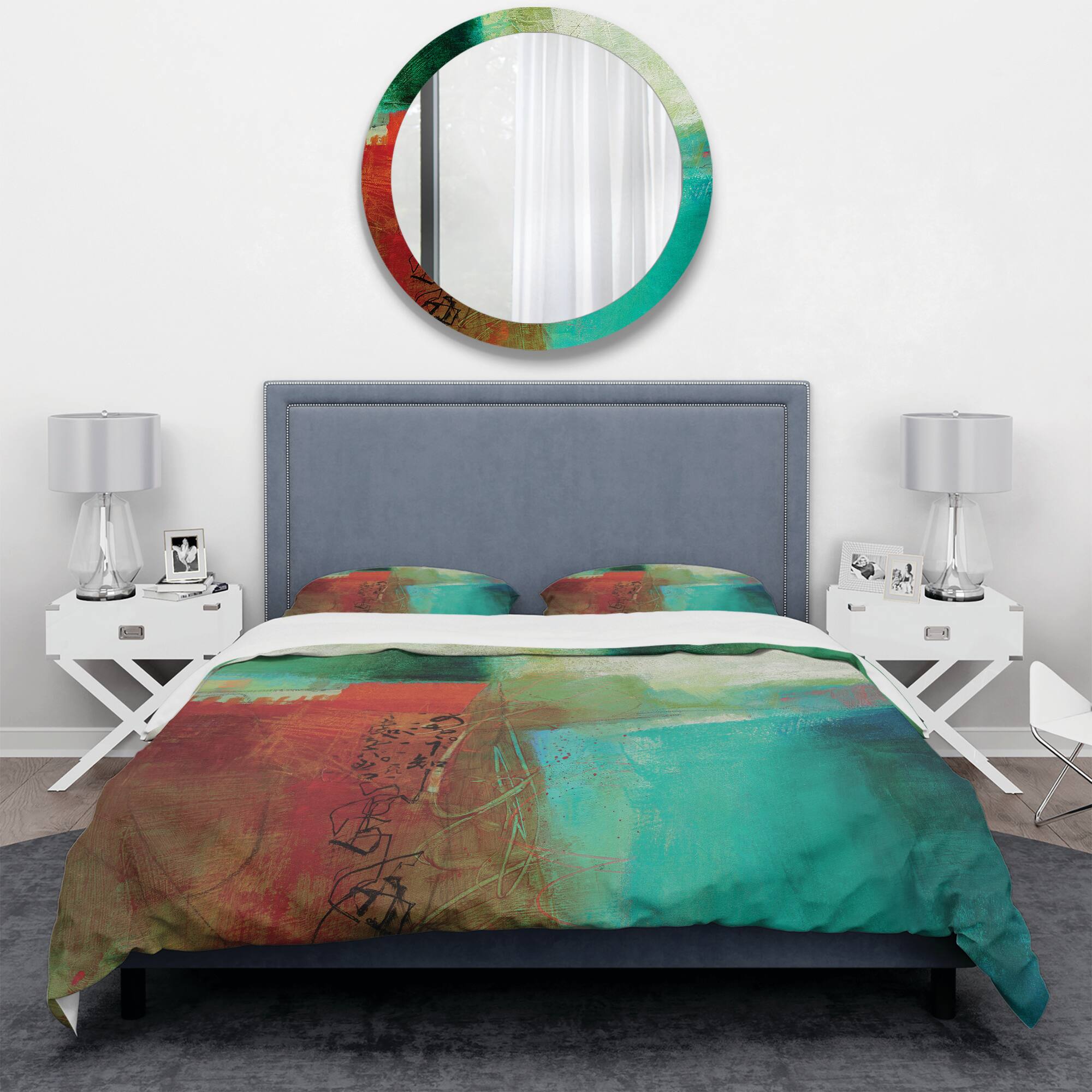 Designart &#x27;Abstract Impression Of Watercolor Blue And Red&#x27; Geometric Bedding Set - Duvet Cover &#x26; Shams