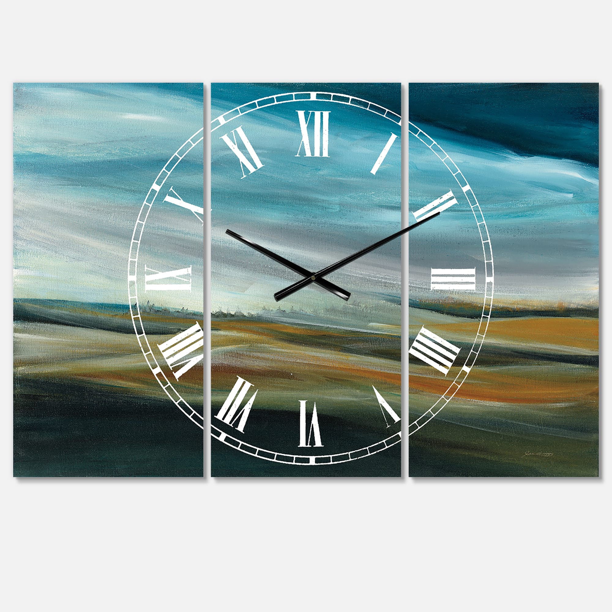 Designart &#x27;Watercolor Desert Storm Abstract Blue Farmhouse Multipanel Wall Clock