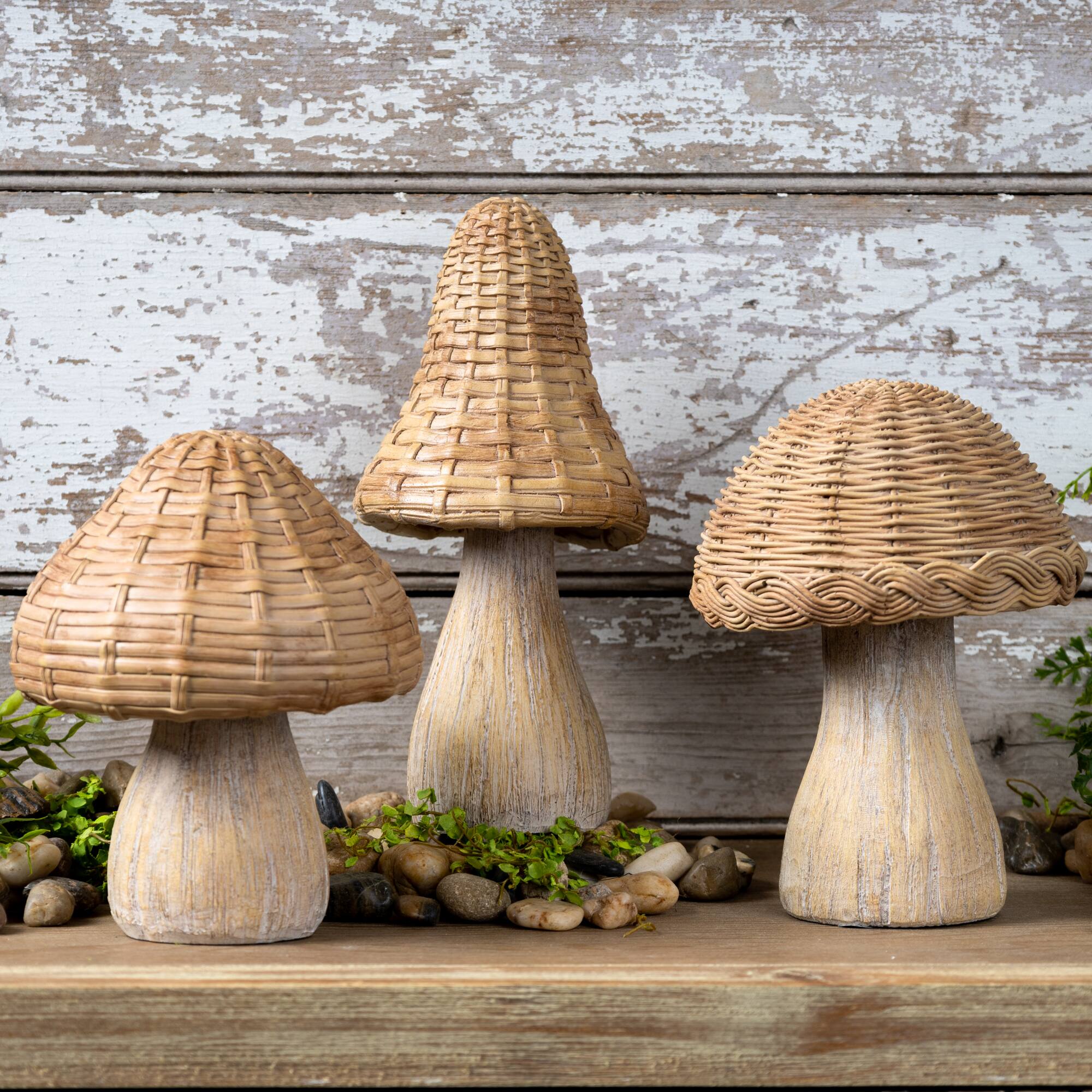 Wicker Mushroom D&#xE9;cor Set