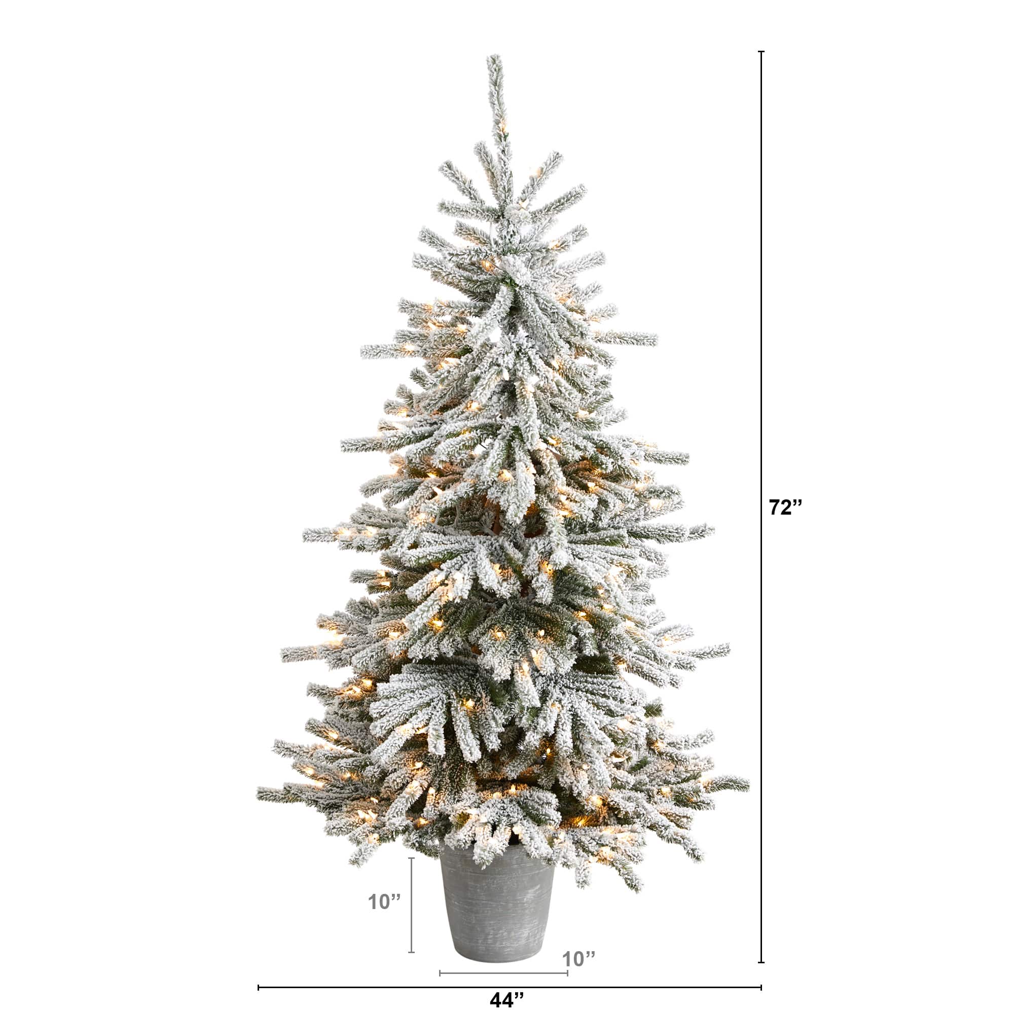 6ft. Pre-Lit Flocked Long Vermont Pine Artificial Christmas Tree in Decorative Planter, White LED Lights