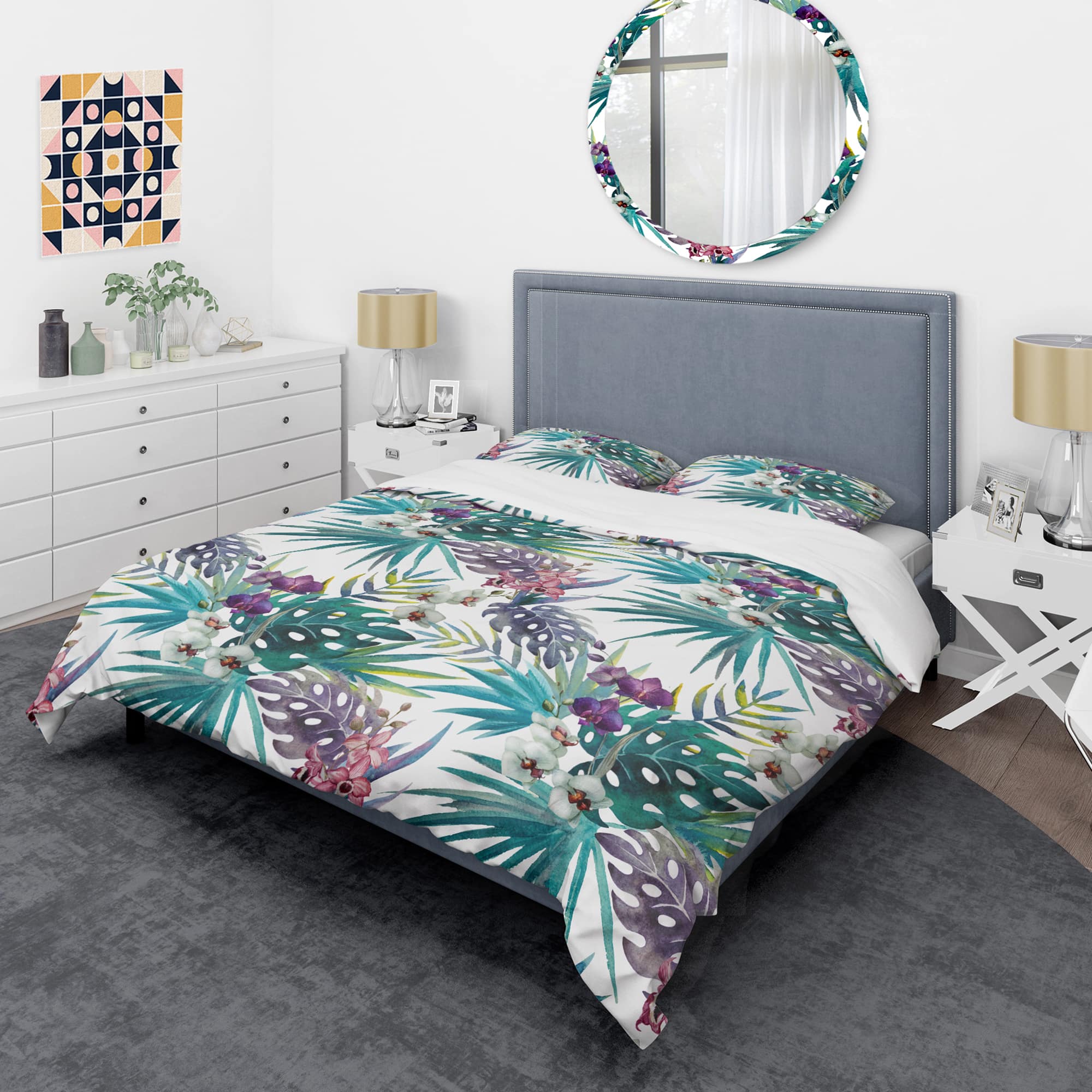 Designart 'Retro Floral Botanical Design II' Mid-Century Duvet Cover Set