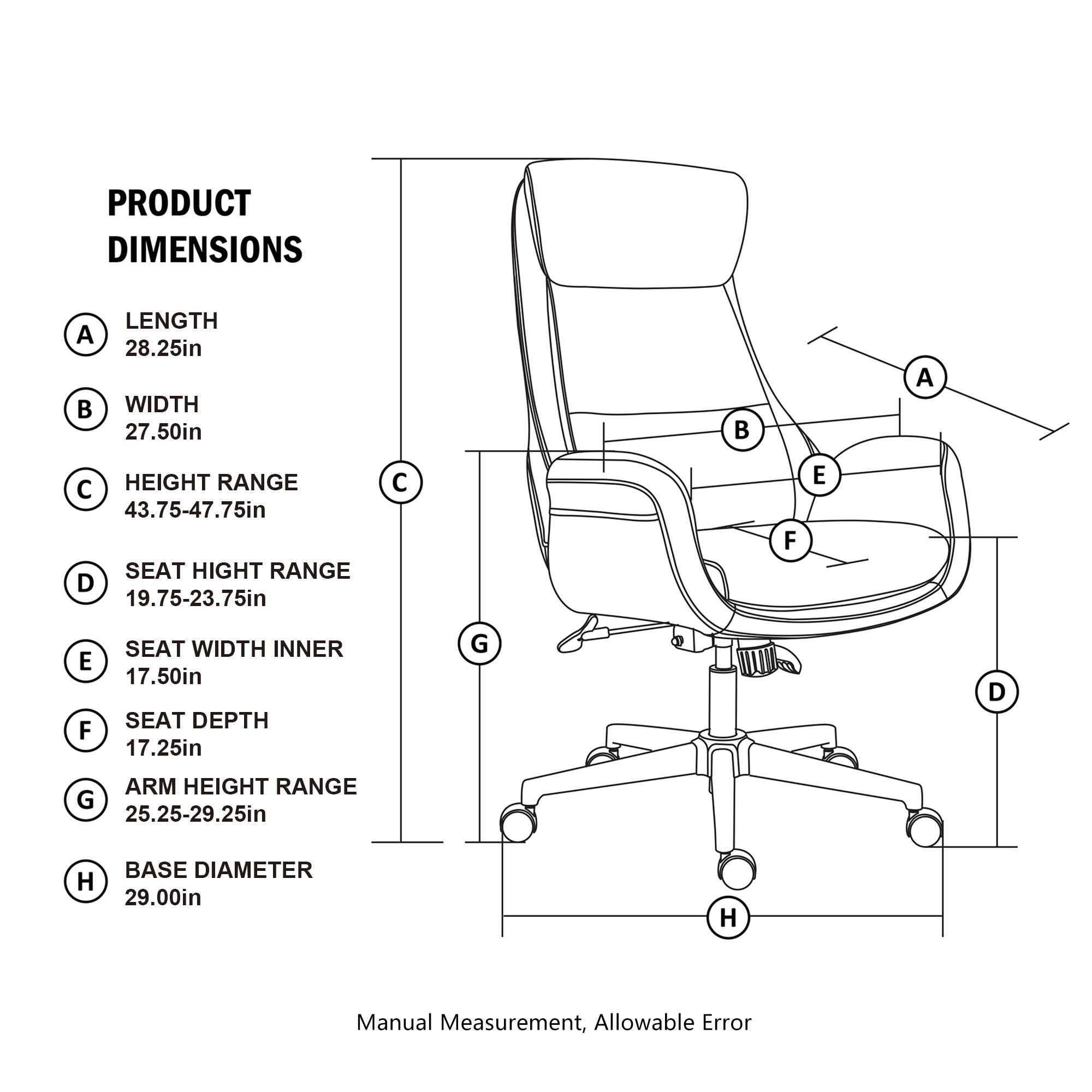 Glitzhome&#xAE; Mid-Century Modern Faux Leather Adjustable High Back Swivel Office Chair