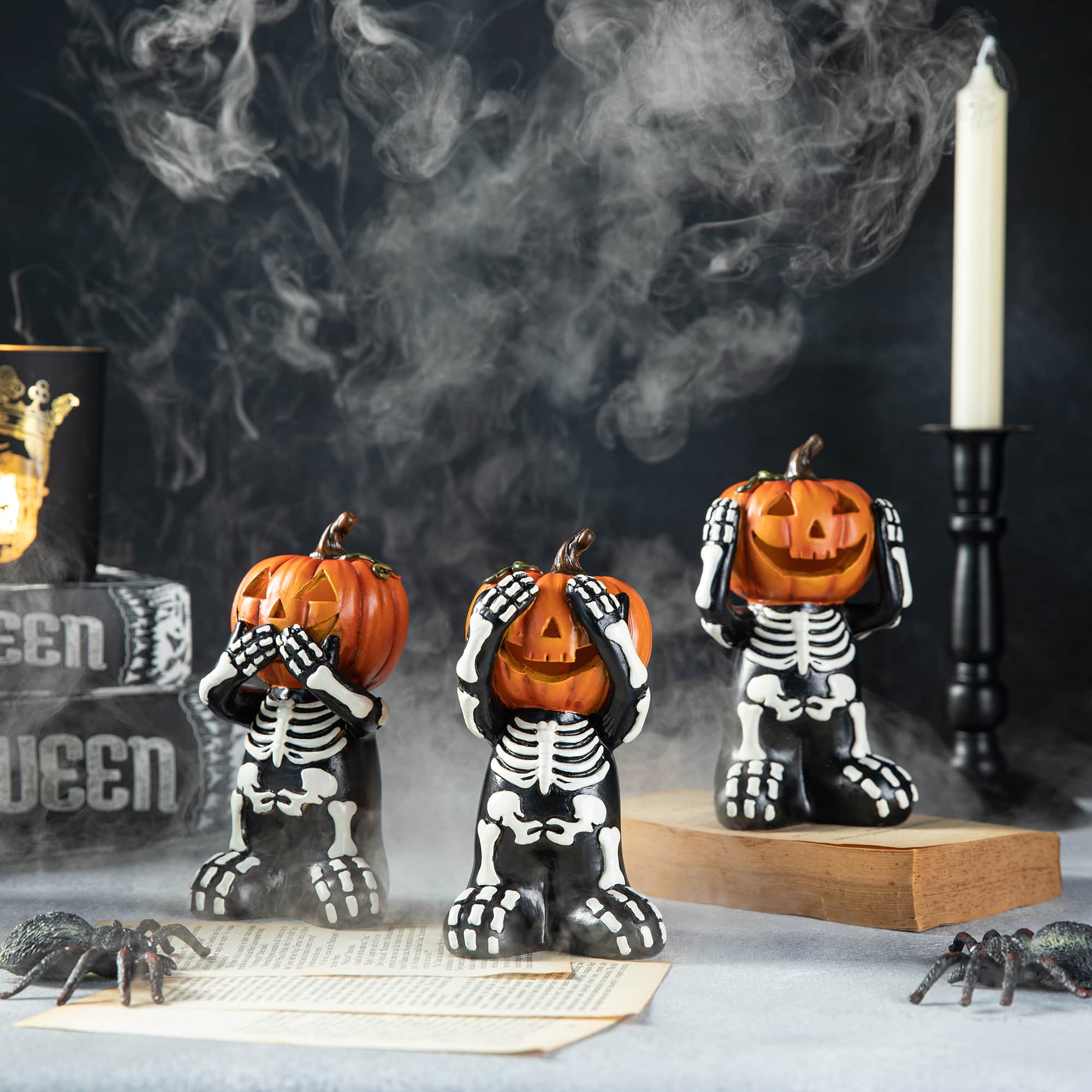 Glitzhome&#xAE; 5.75&#x22; Halloween Skeleton Pumpkin Table D&#xE9;cor Set