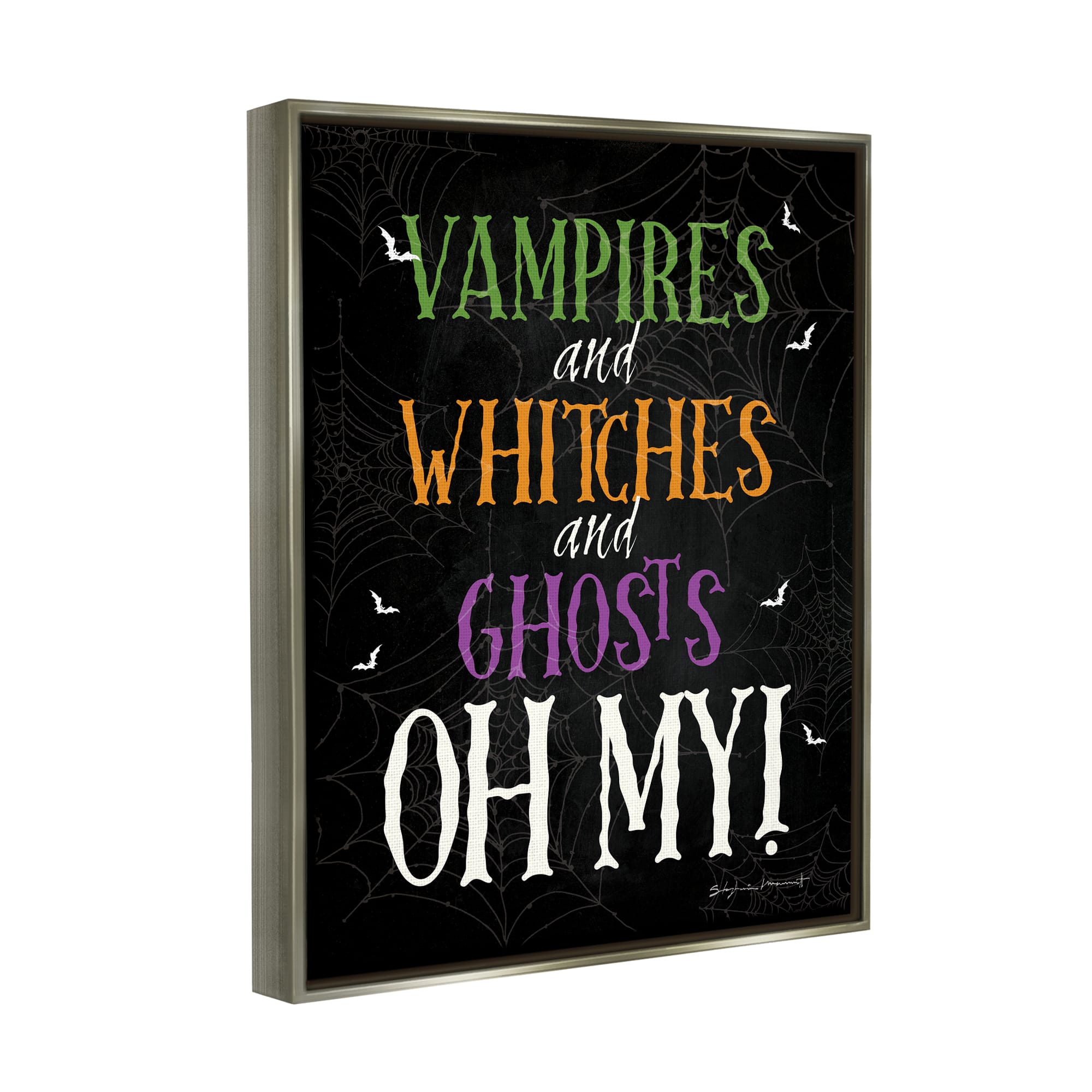 Stupell Industries Vampires Witches Ghosts Phrase Framed Floater Canvas Wall Art