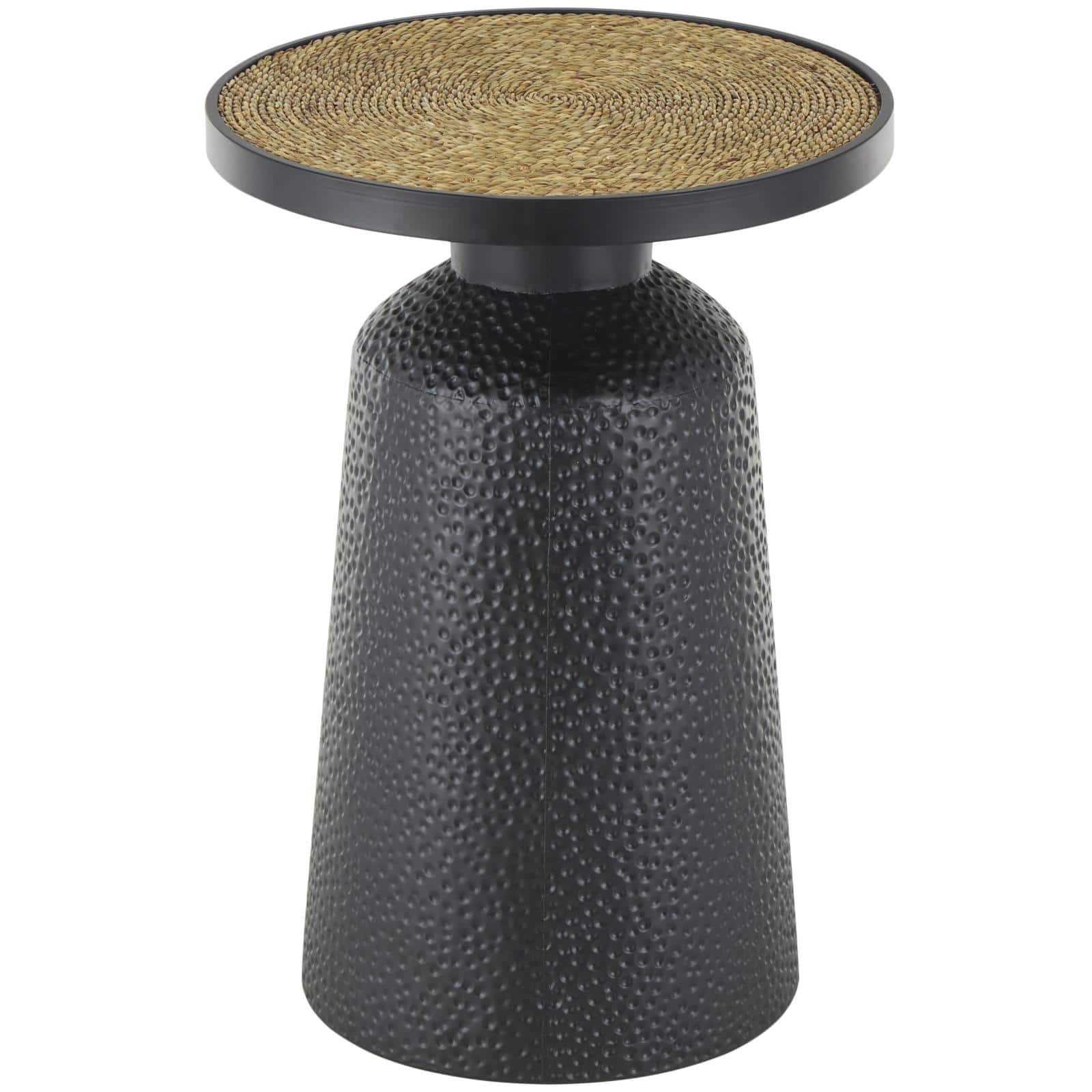 22.25" Black Metal Handmade Accent Table with Rope Tabletop