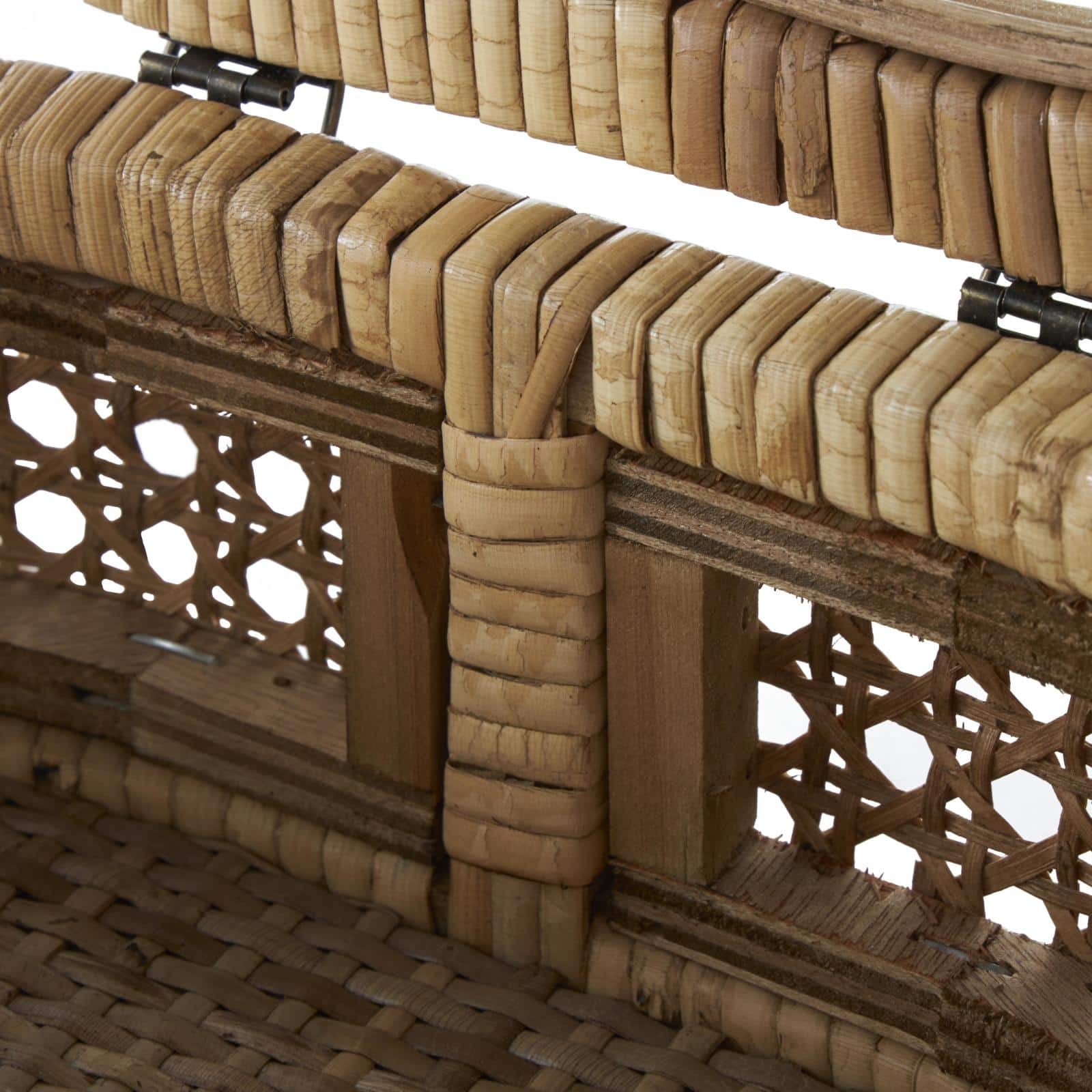 Brown Oval Rattan Storage Box Set with Pane Panels & Glass Tops