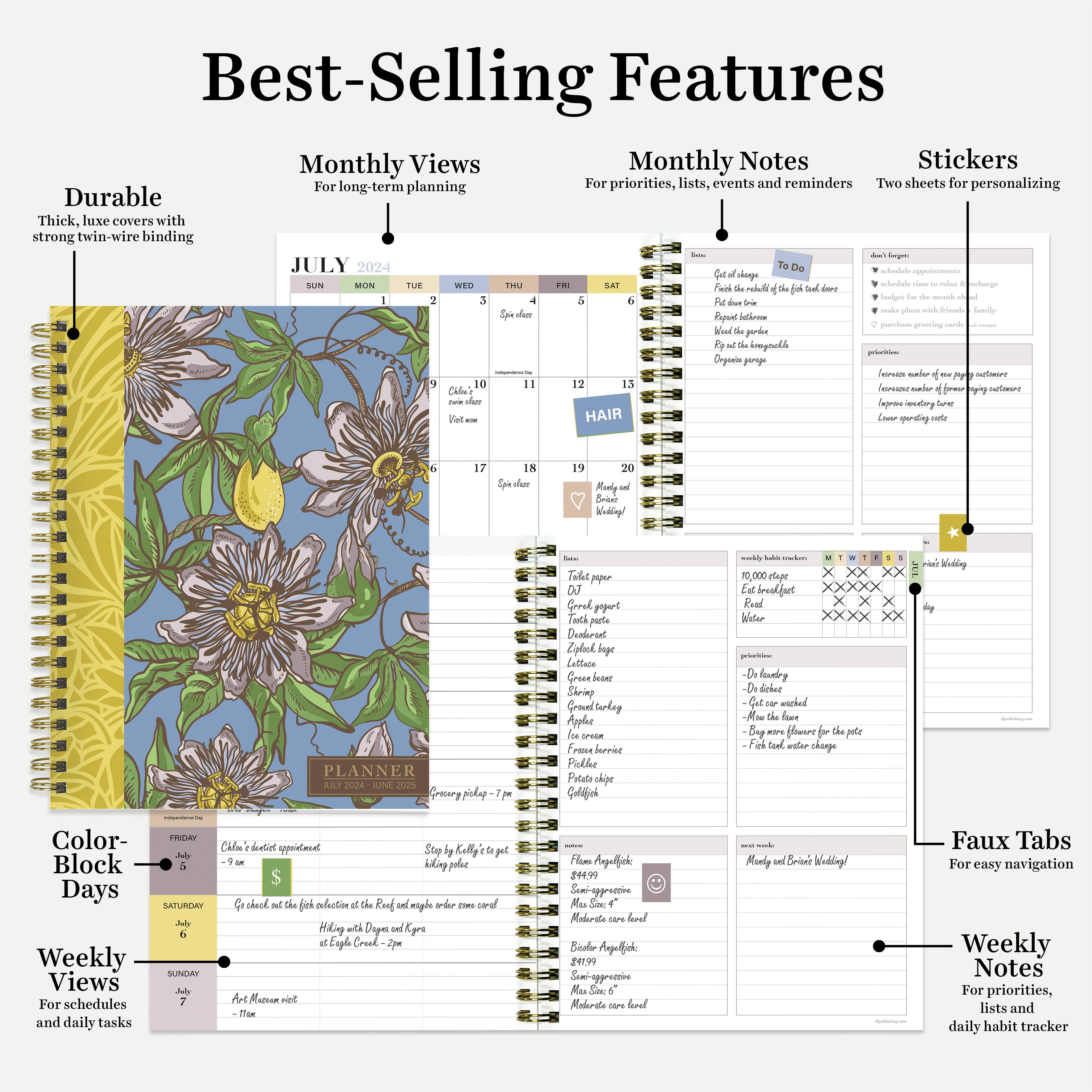 TF Publishing 2024 - 2025 Coastal Flowers Medium Spiral Planner
