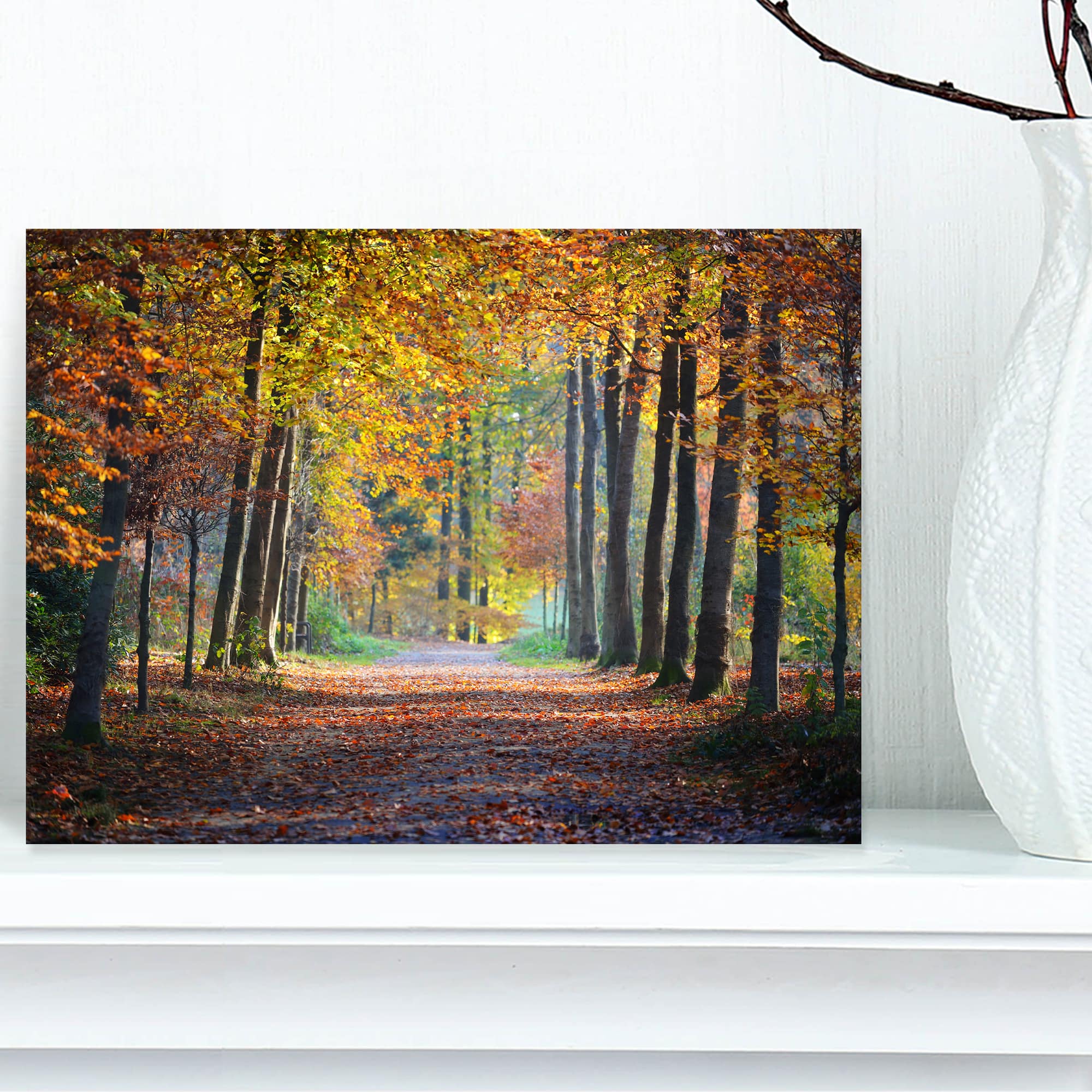 Designart - Wide Pathway in Yellow Fall Forest - Landscape Photography Canvas Print