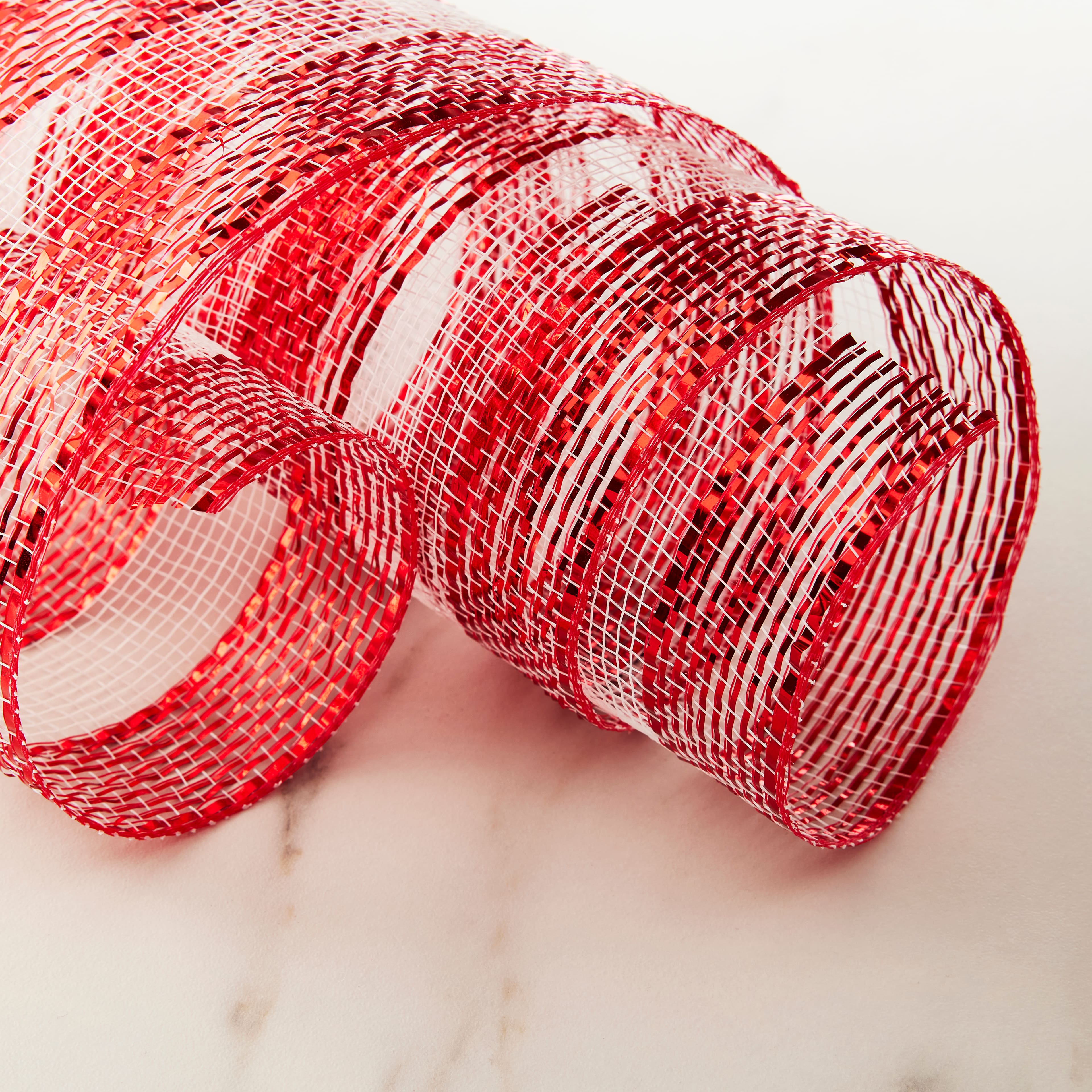 12 Pack: 10&#x22; x 6.3yd. Red &#x26; White Striped Mesh by Celebrate It&#x2122;