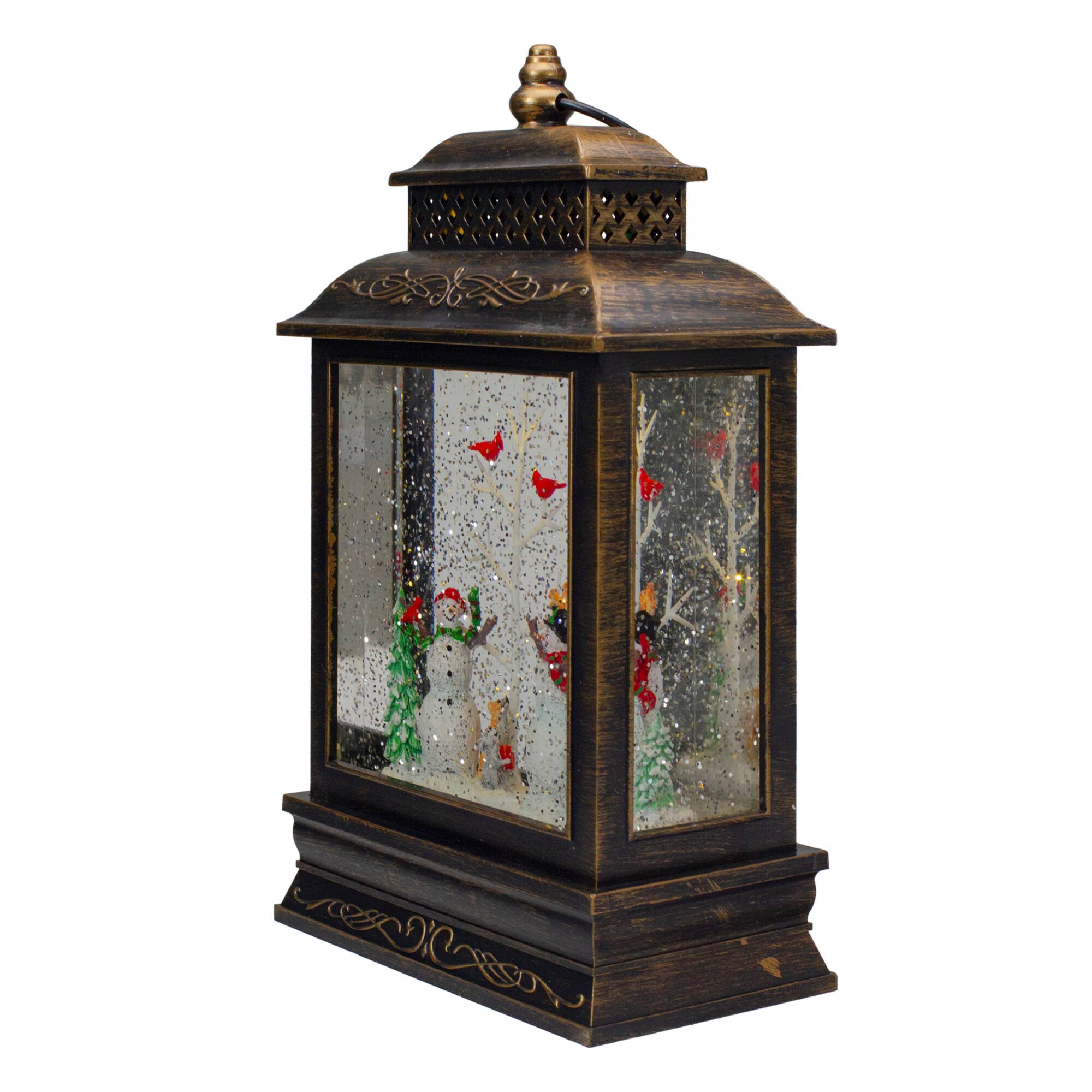 12&#x22; Musical Lighted Black Christmas Snow Globe Lantern with Snowmen