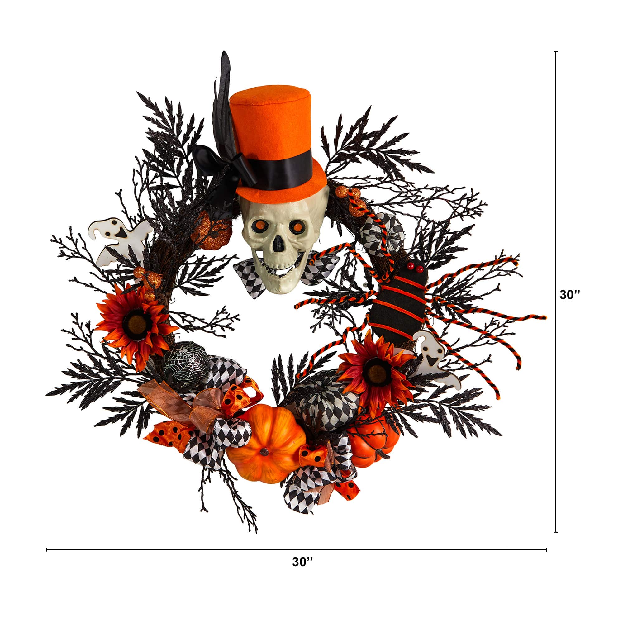 30&#x22; Spider &#x26; Skull with Top Hat Halloween Wreath