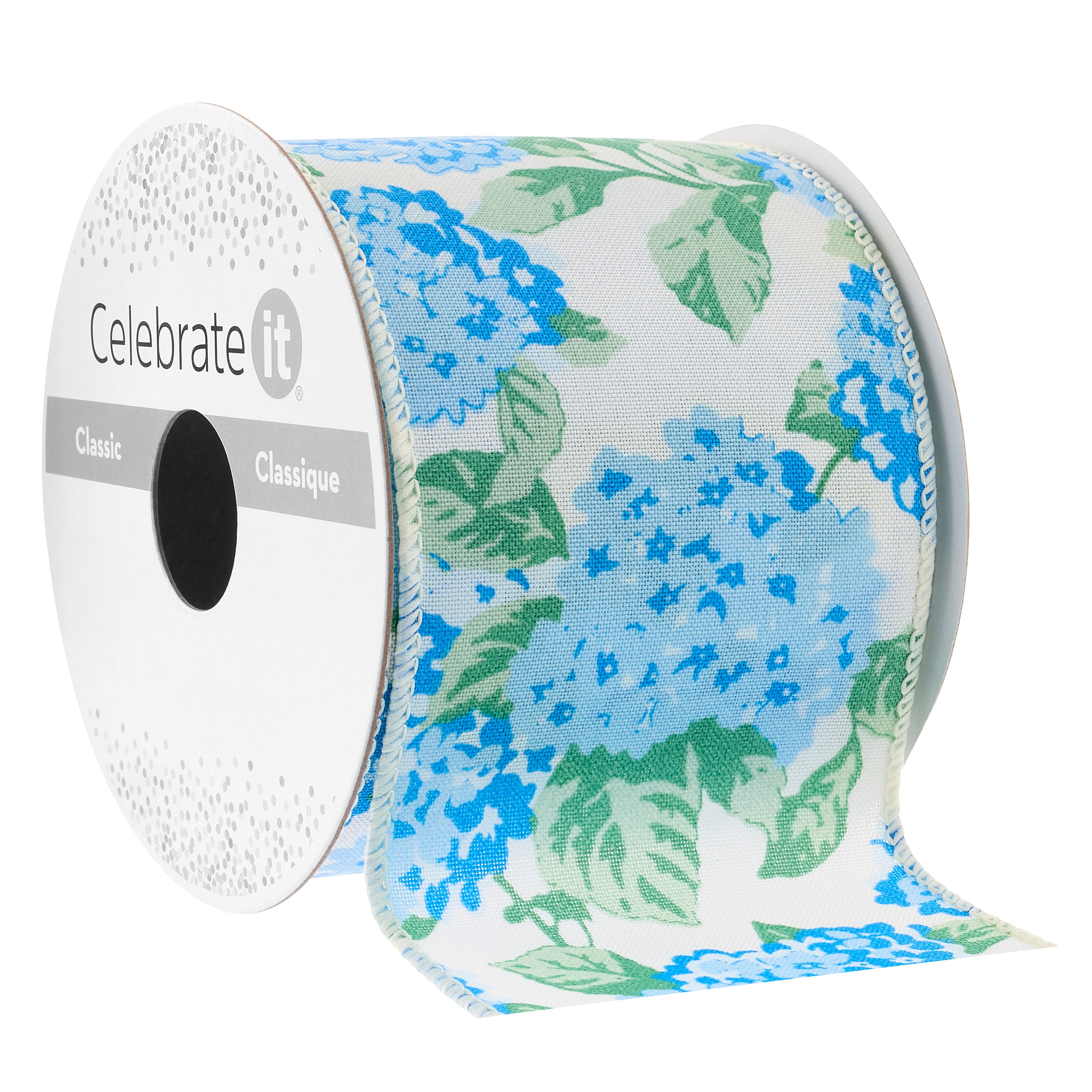 2.5" x 3yd. Blue & Green Floral Wired Edge Ribbon by Celebrate It™