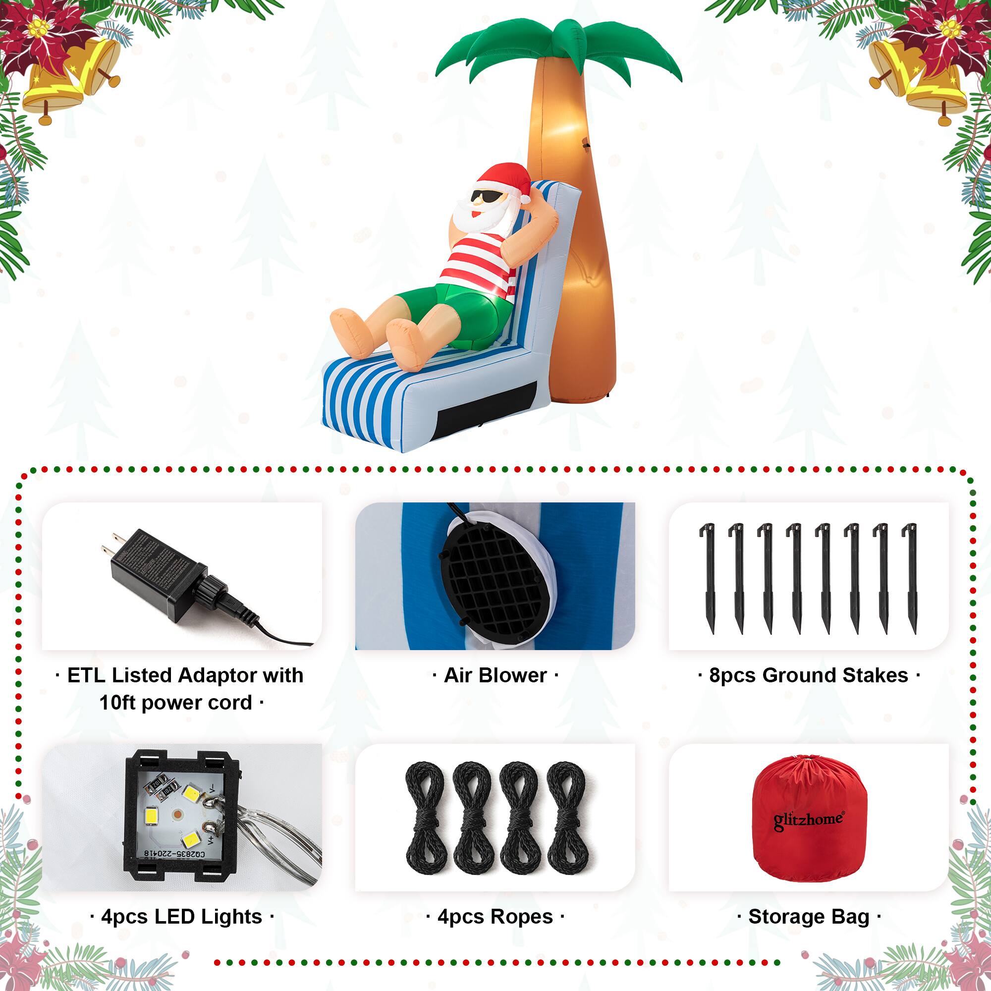 Glitzhome&#xAE; 6ft. LED Lighted Santa Under Coconut Tree Inflatable D&#xE9;cor