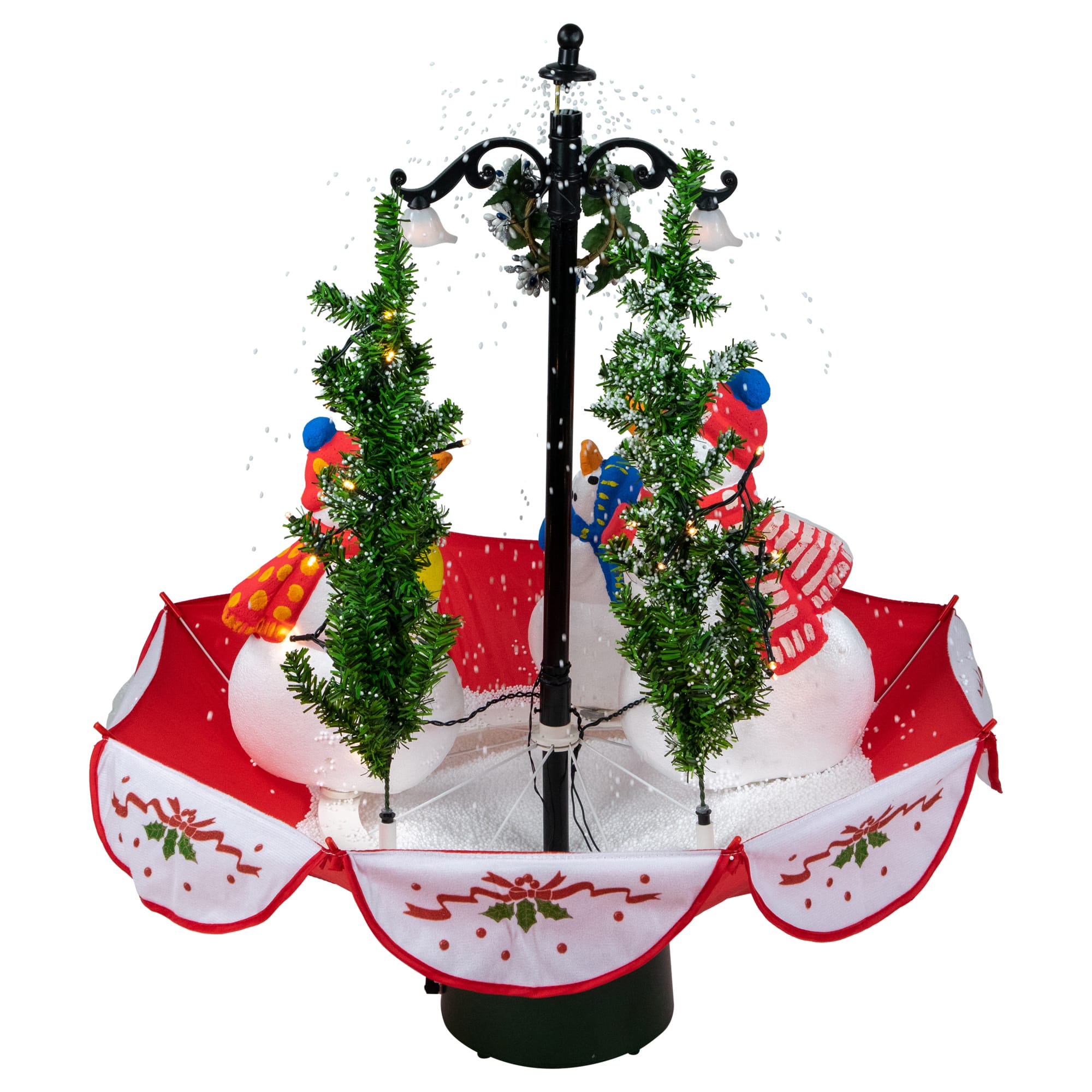 30" Musical Lighted Snowing Snowman Family in Umbrella Base Christmas Decoration