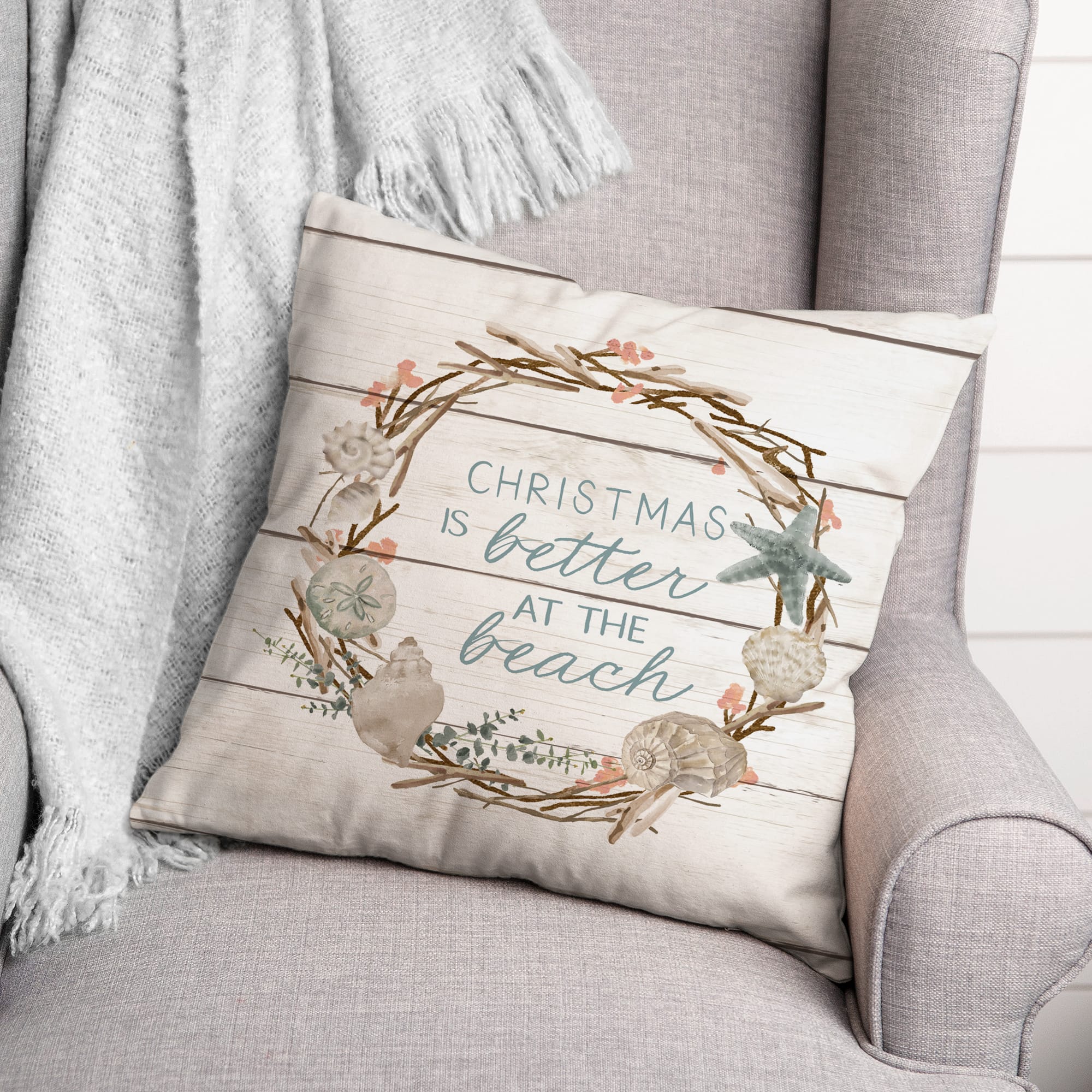 Christmas is Better by the Beach Throw Pillow