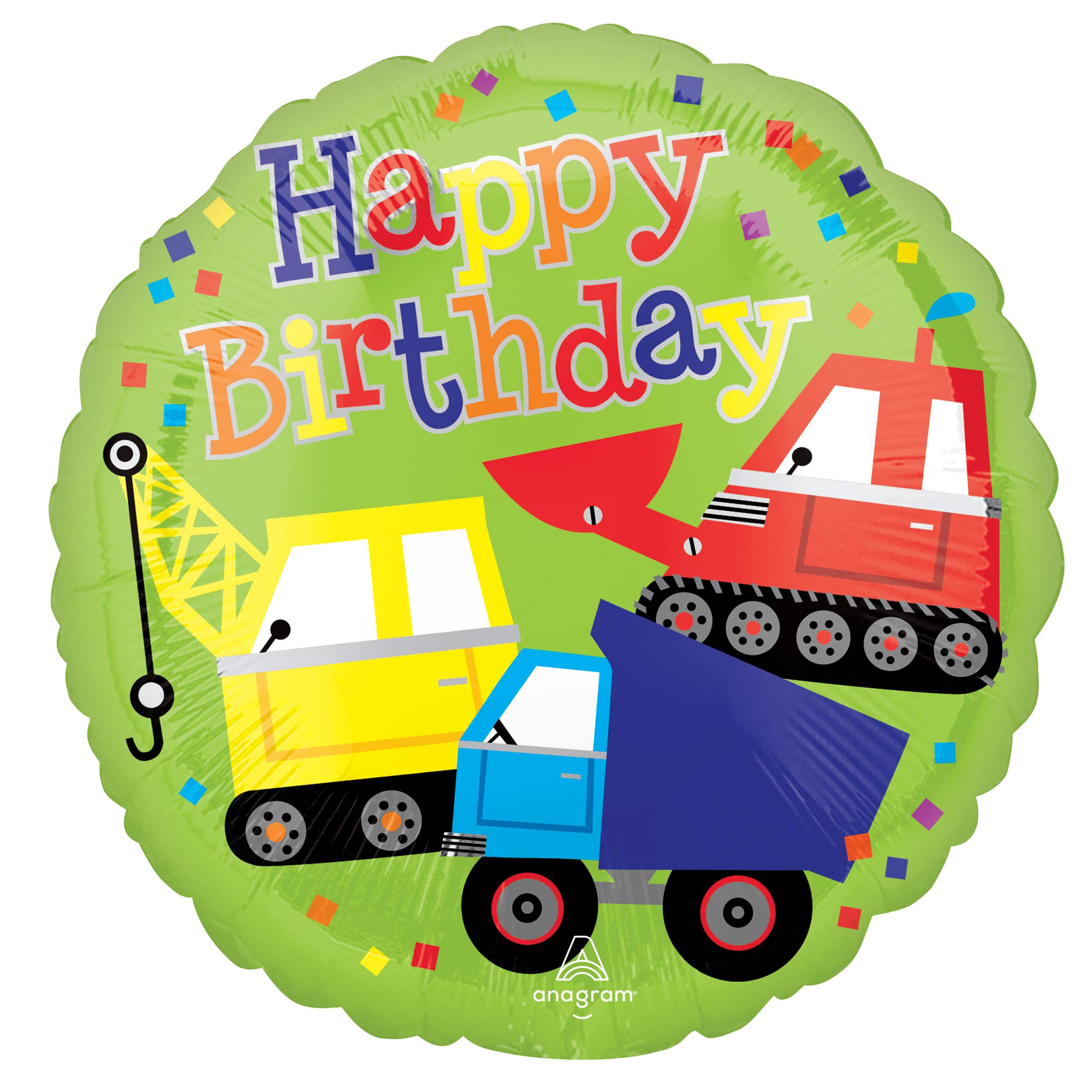 17" Happy Birthday Construction Trucks Foil Balloon