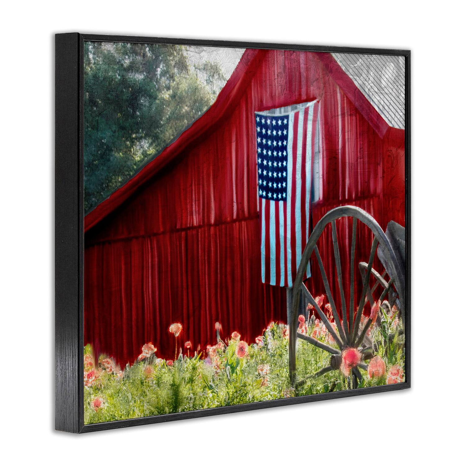 Stupell Industries Red Barn with American Flag Framed Giclee Art