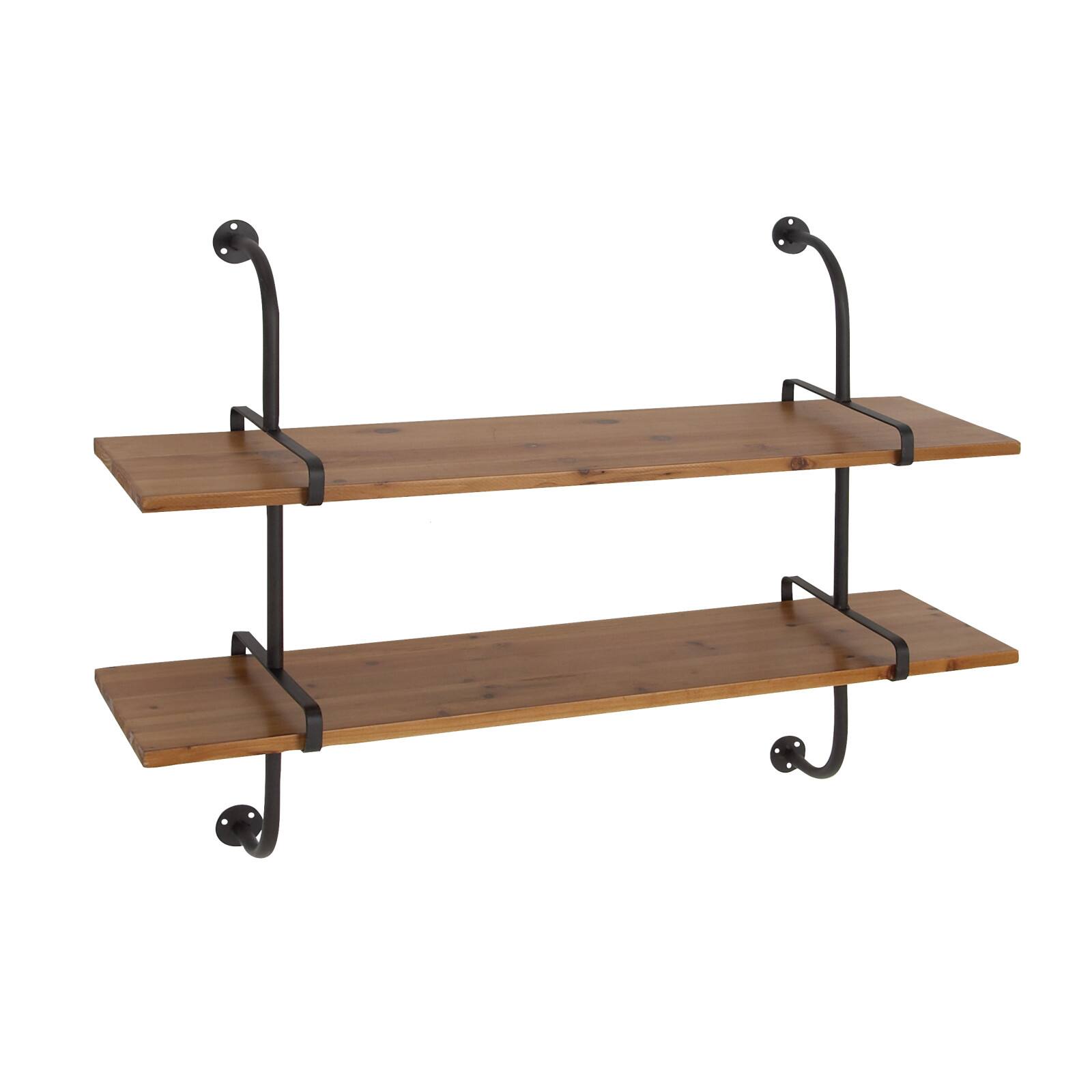 37&#x22; Brown Wood Industrial Wall Shelf