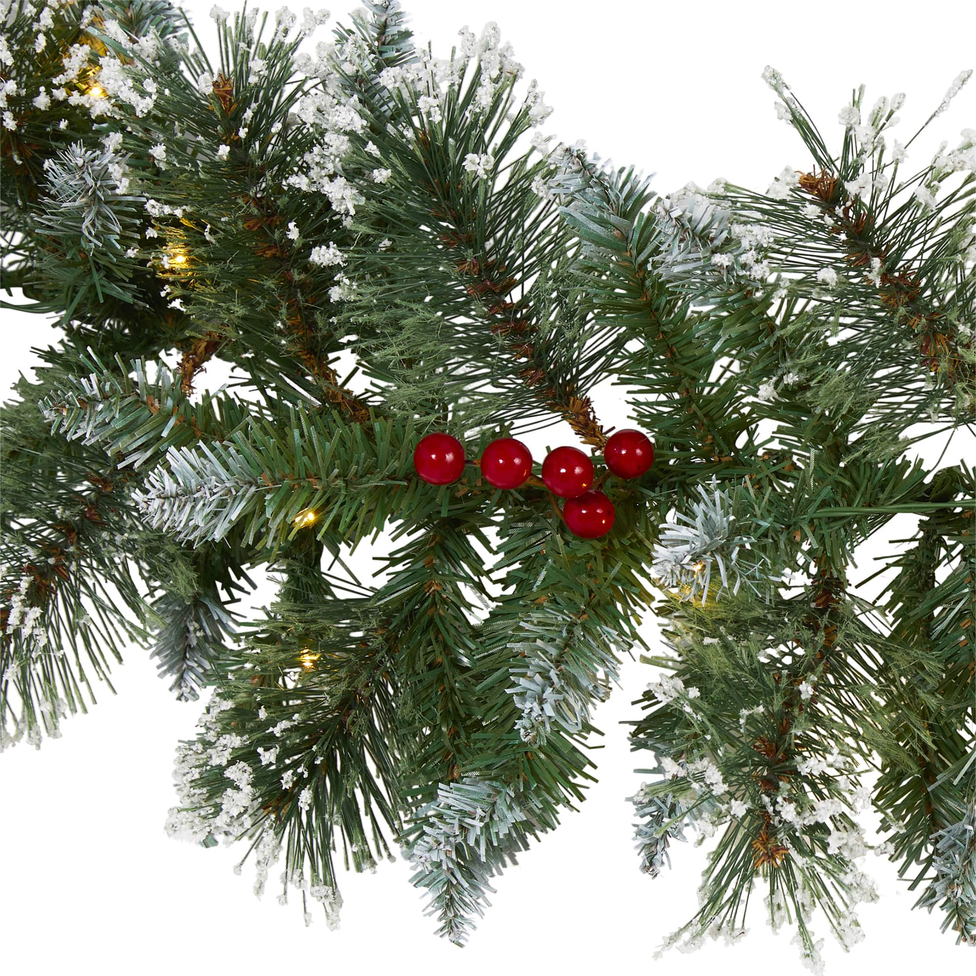 9ft. Pre-Lit Clear LED Frosted Swiss Pine &#x26; Berry Artificial Garland