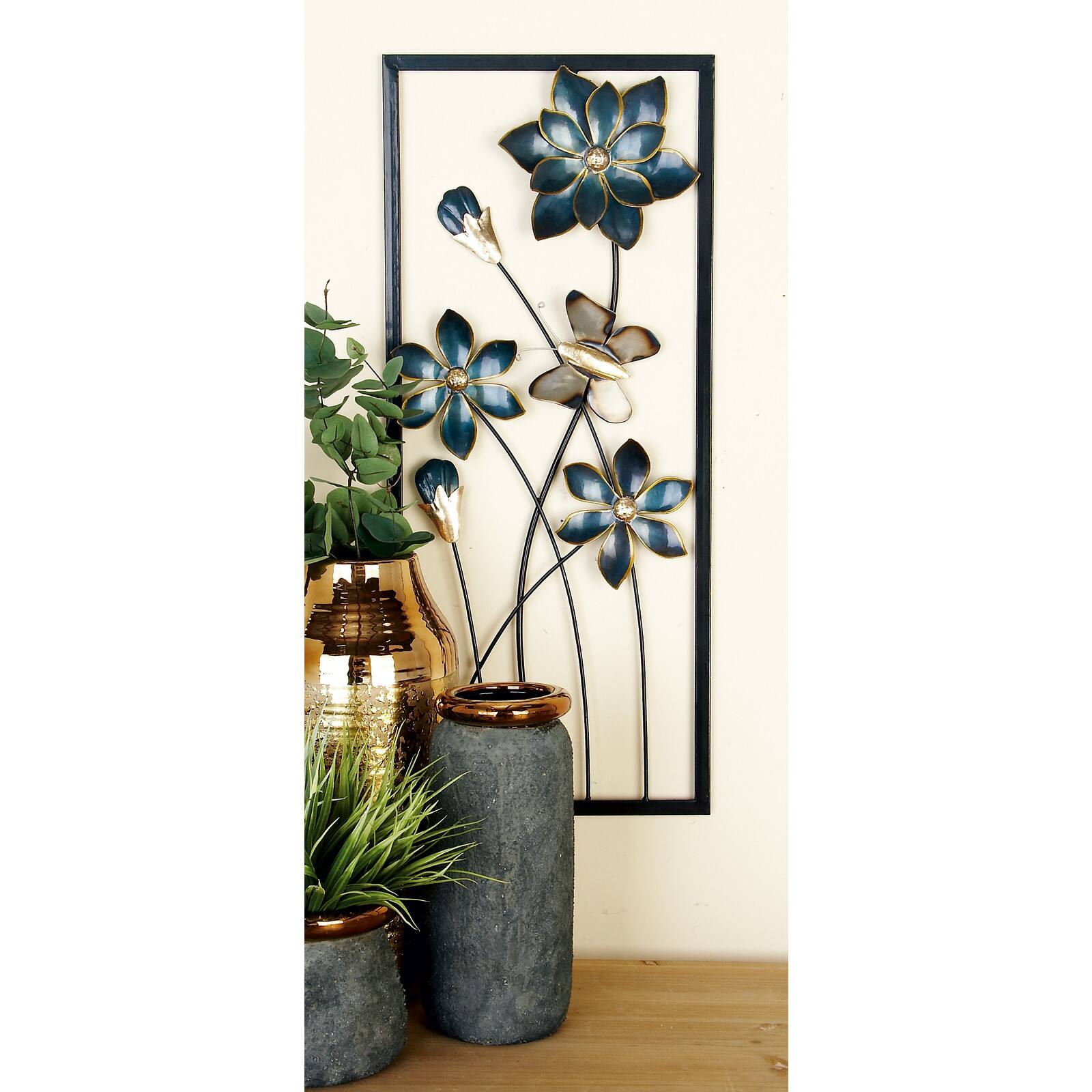 28" Black Metal Traditional Floral Wall Décor Set