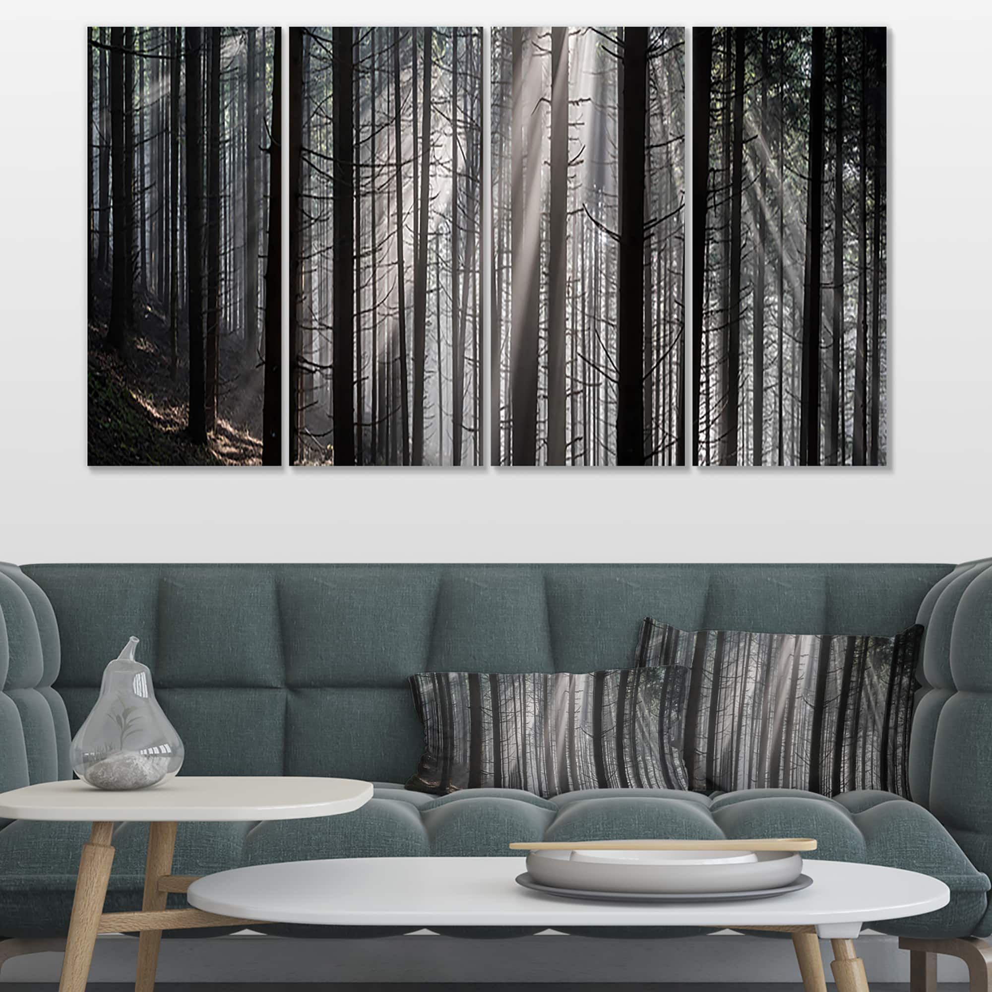 Designart - Sunbeams Peeking Through Dark Forest
