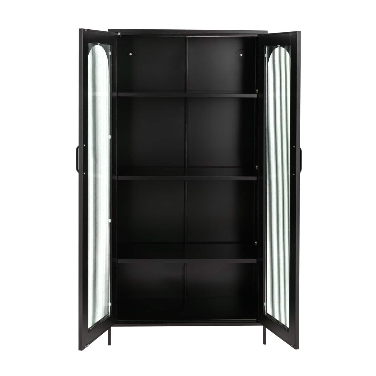 Hello Honey® Black Solstice Tall Metal Curio Storage Cabinet with Arched Glass Doors