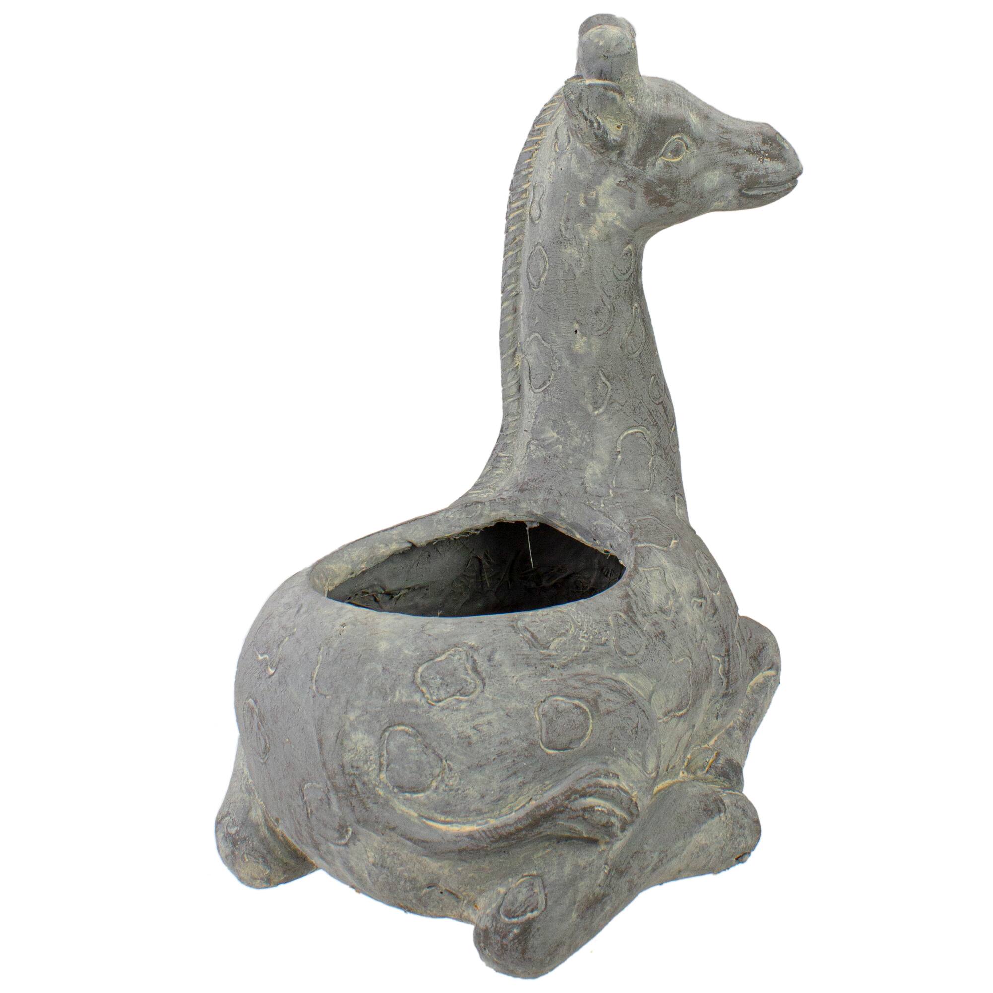 16&#x22; Gray Seated Giraffe Outdoor Garden Planter
