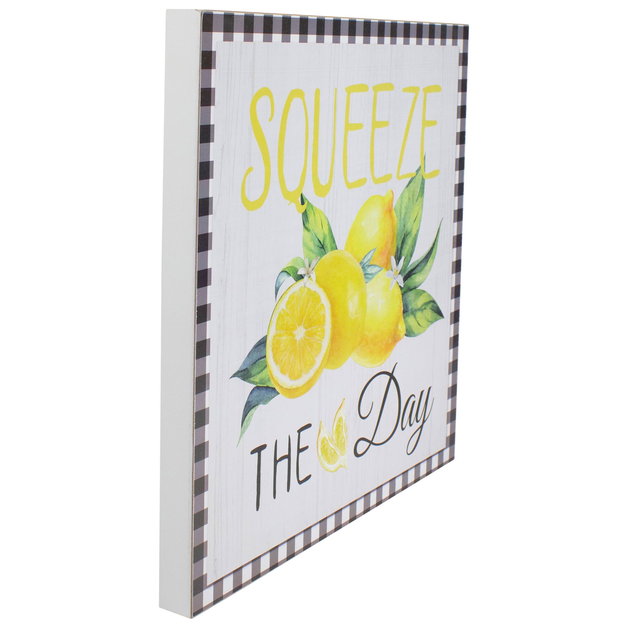 White &#x26; Black Gingham Squeeze the Day Lemon Wall D&#xE9;cor