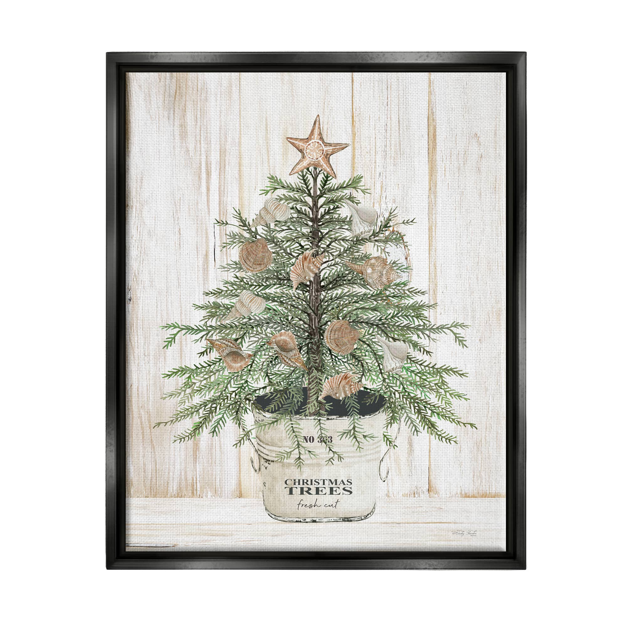 Stupell Industries Rustic Seashell Christmas Tree Framed Floater Canvas Wall Art
