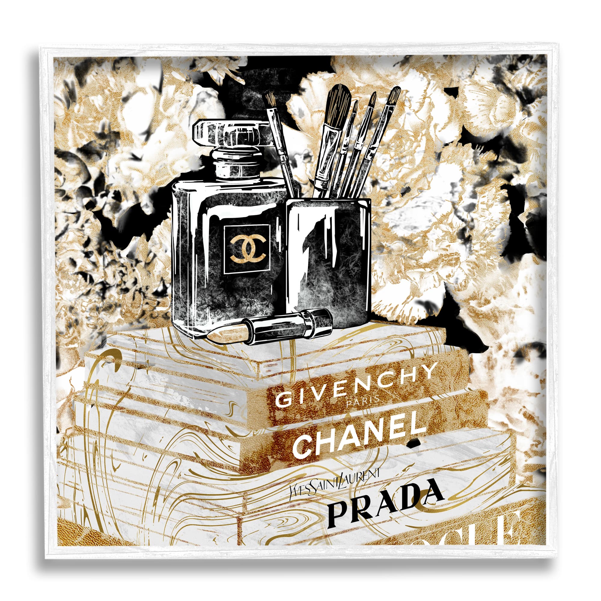 Stupell Industries Glam Designer Accessories Books Detail Wall Accent with White Frame