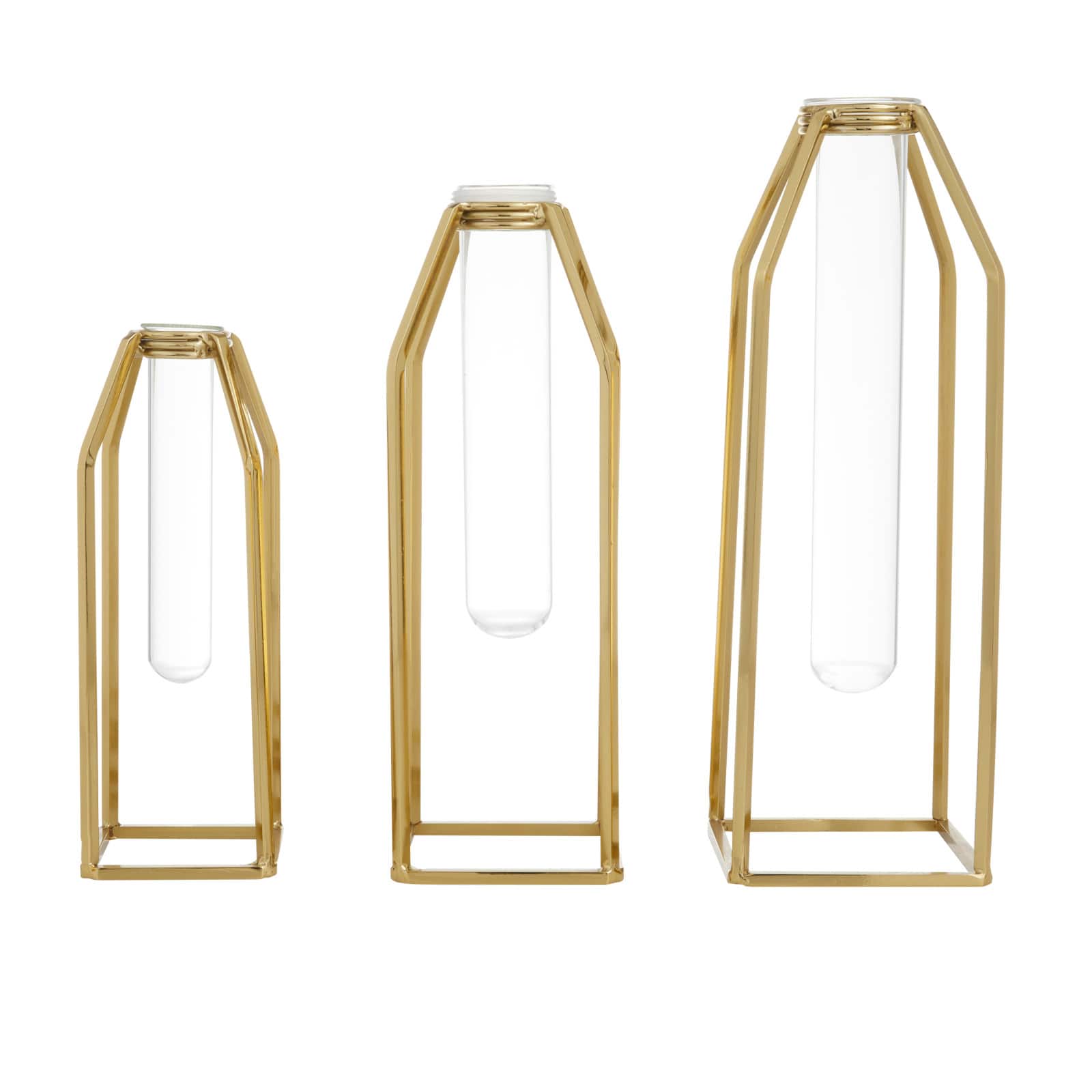 CosmoLiving by Cosmopolitan Set of 3 Gold Stainless Steel Glam Vase, 13" x 5" x 5"