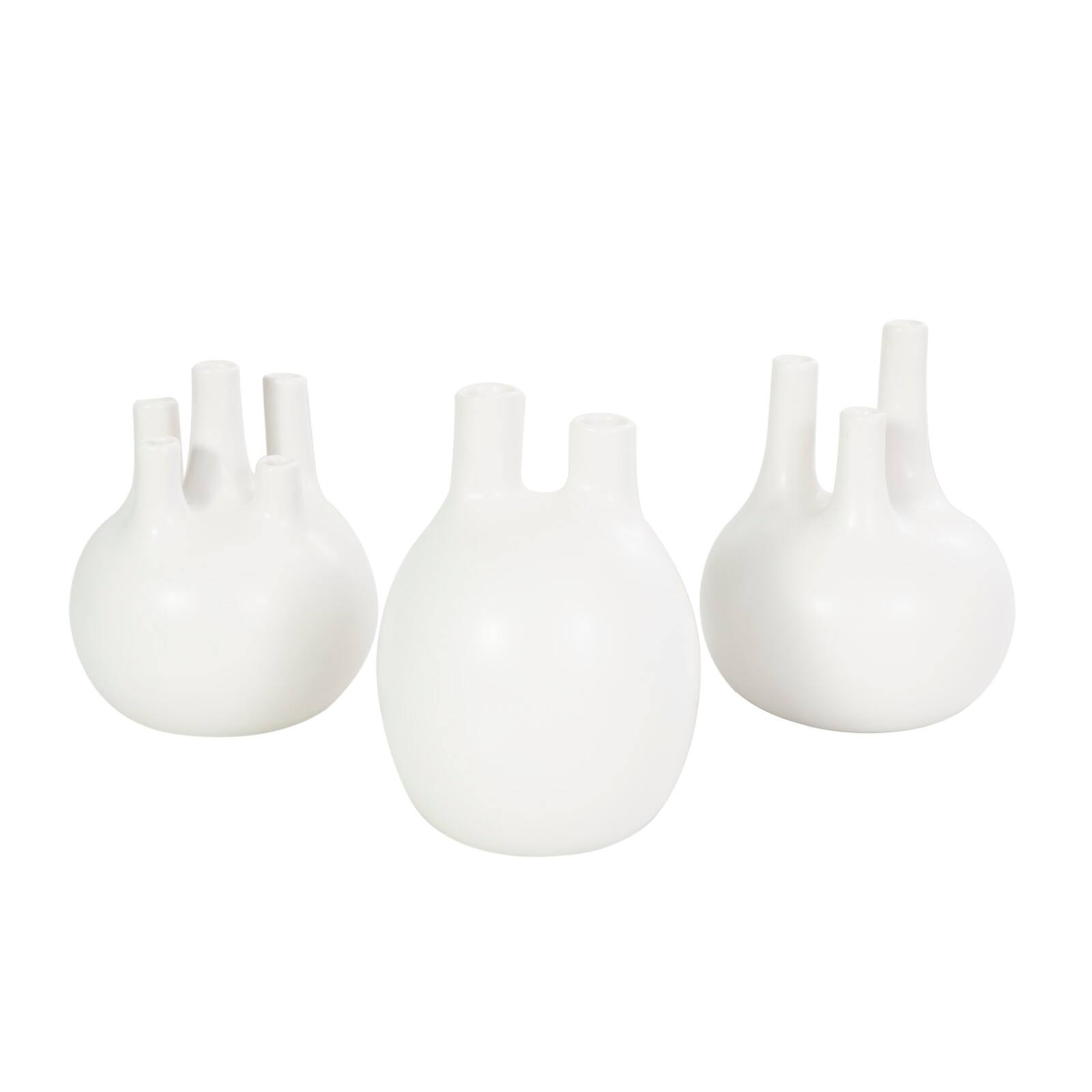 CosmoLiving by Cosmopolitan White Ceramic Round Bud Vase Set with Multiple Openings