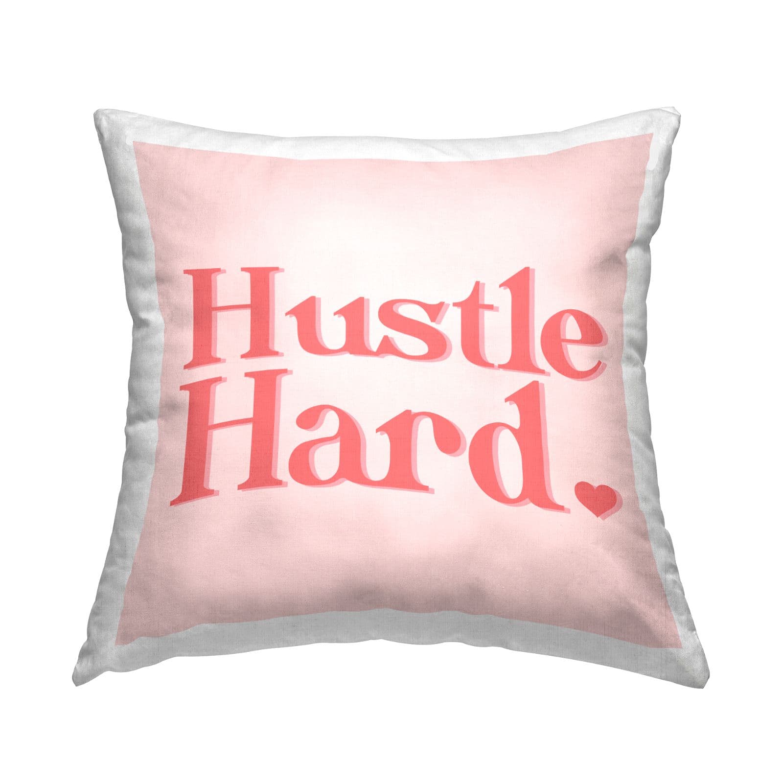Stupell Industries Hustle Hard Peach Coral Typography Heart Throw Pillow, 18" x 18"